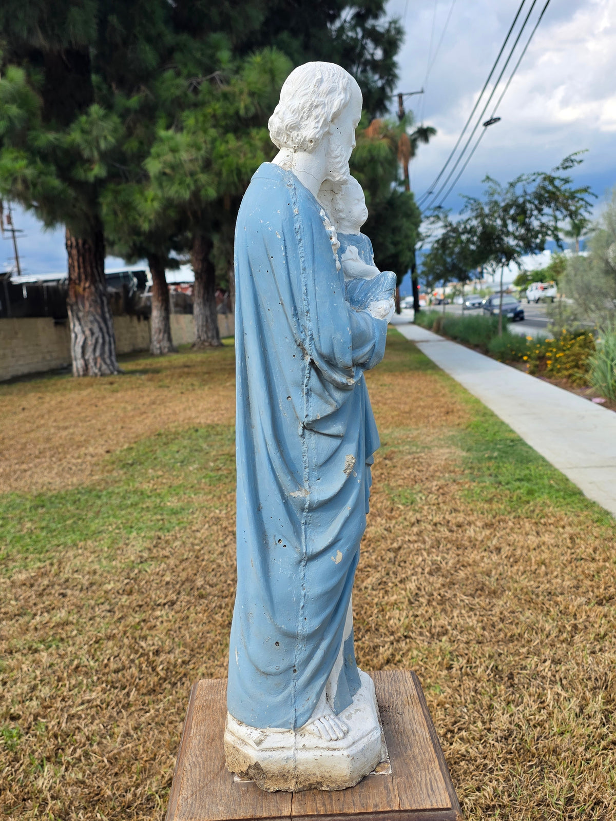 Vintage Concrete Mary Joseph Statues Pair Cement Garden Religious Madonna Jesus