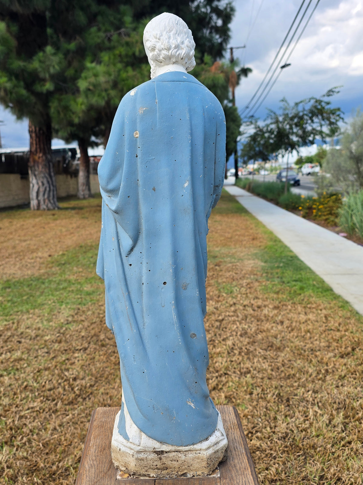 Vintage Concrete Mary Joseph Statues Pair Cement Garden Religious Madonna Jesus