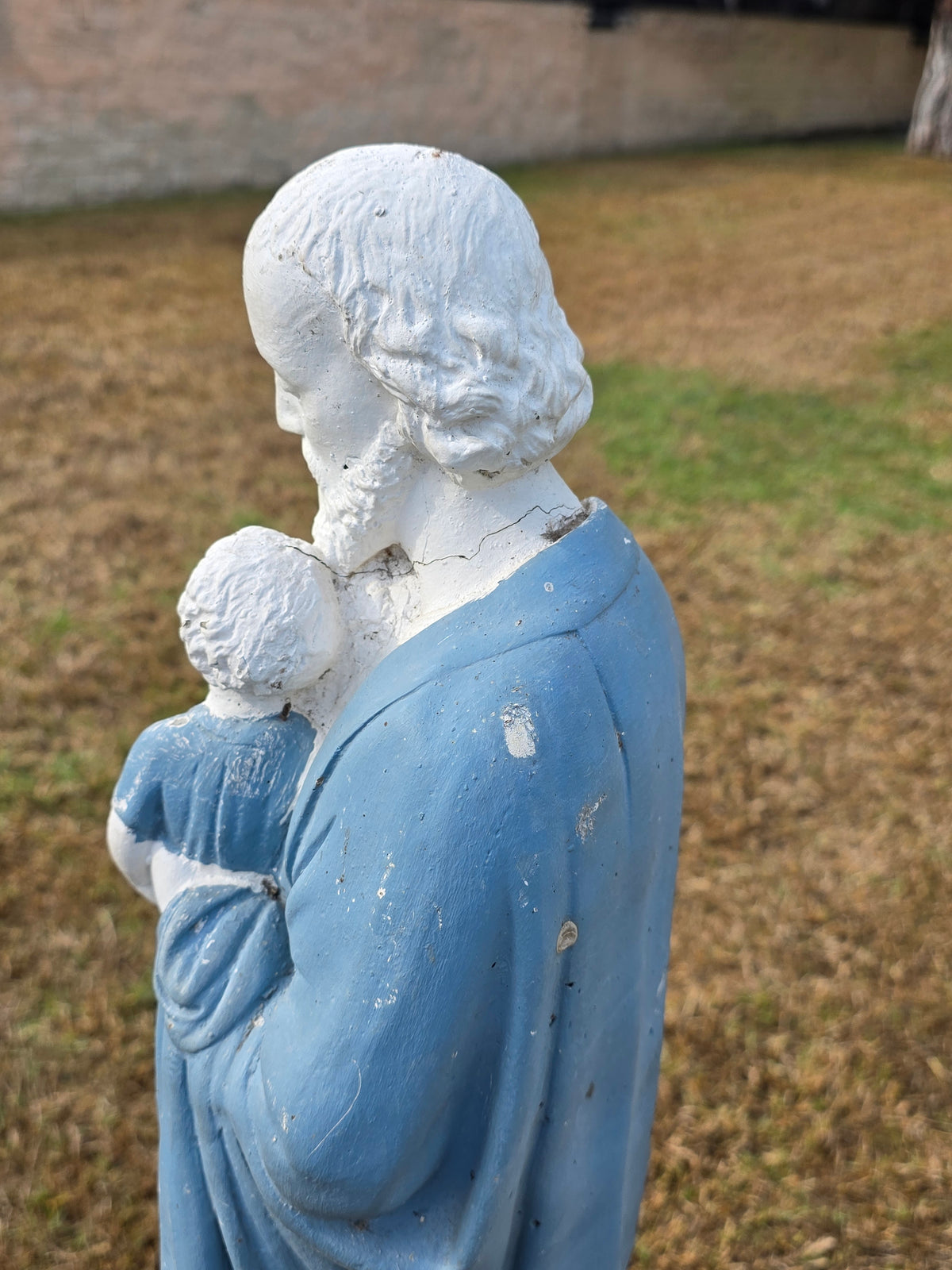 Vintage Concrete Mary Joseph Statues Pair Cement Garden Religious Madonna Jesus