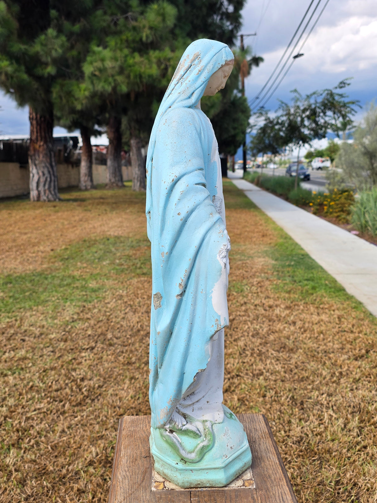 Vintage Concrete Mary Joseph Statues Pair Cement Garden Religious Madonna Jesus