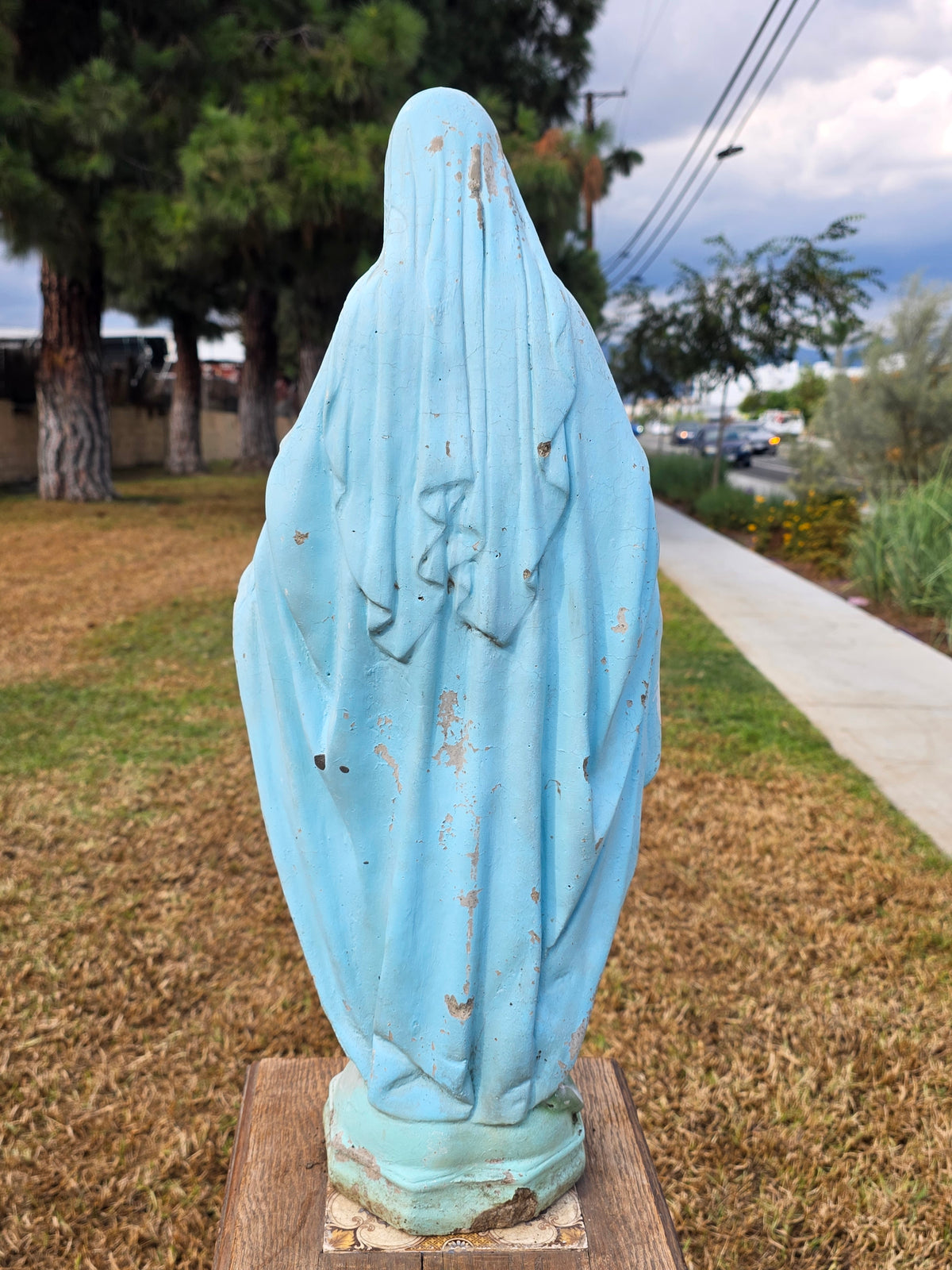 Vintage Concrete Mary Joseph Statues Pair Cement Garden Religious Madonna Jesus