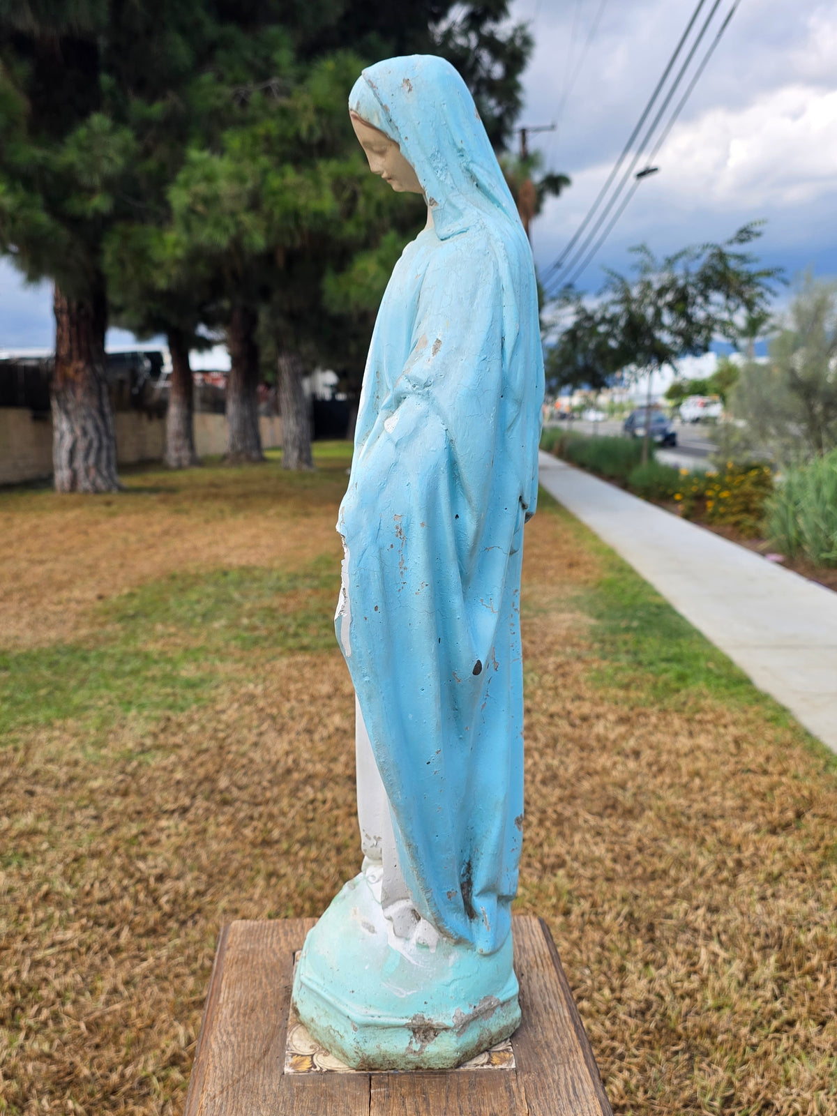 Vintage Concrete Mary Joseph Statues Pair Cement Garden Religious Madonna Jesus