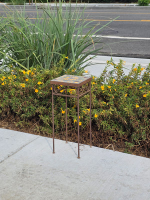 Mosaic Tile Top Plant Stand Square Sunflower Iron Rustic Garden Vintage
