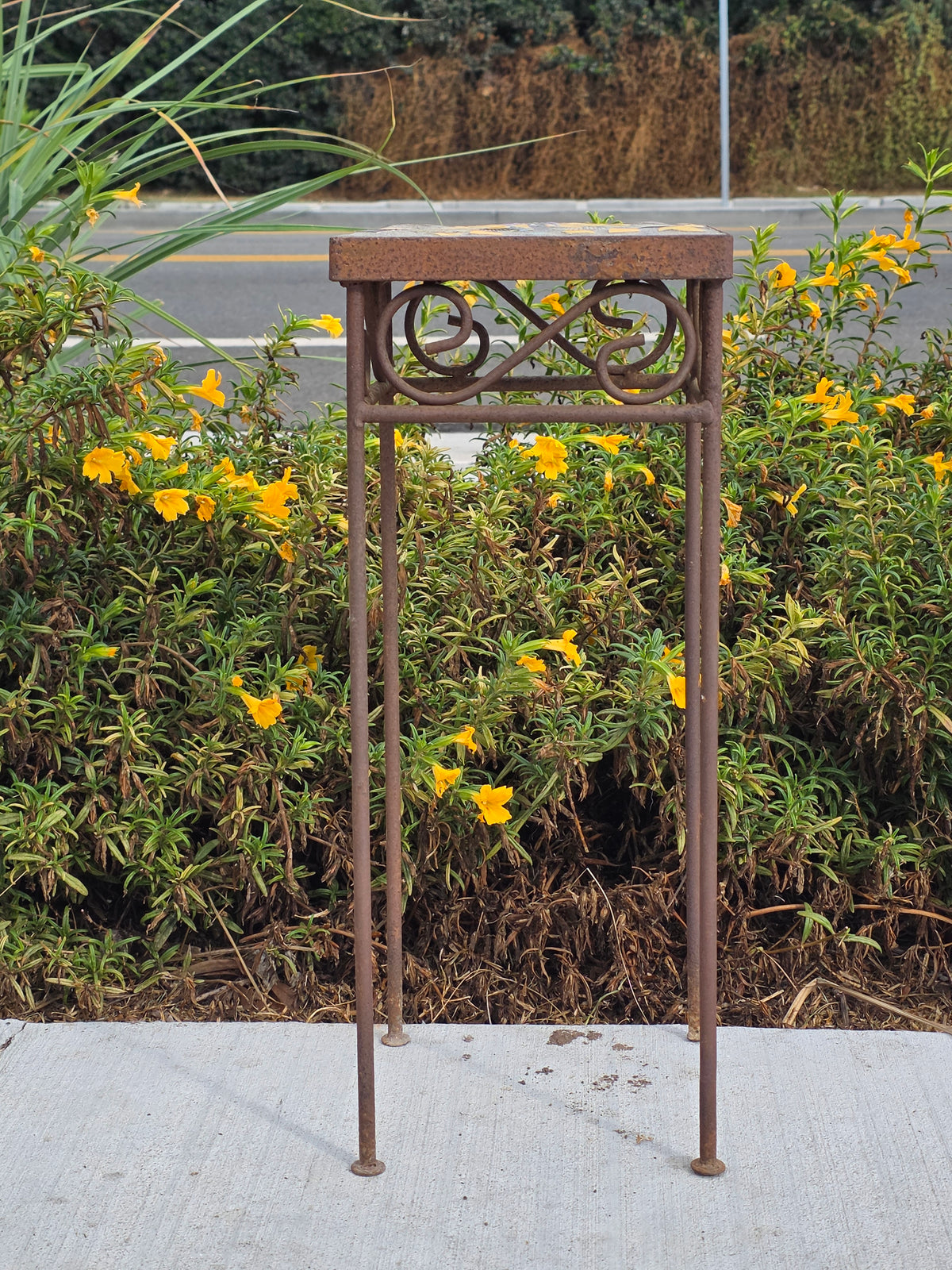 Mosaic Tile Top Plant Stand Square Sunflower Iron Rustic Garden Vintage