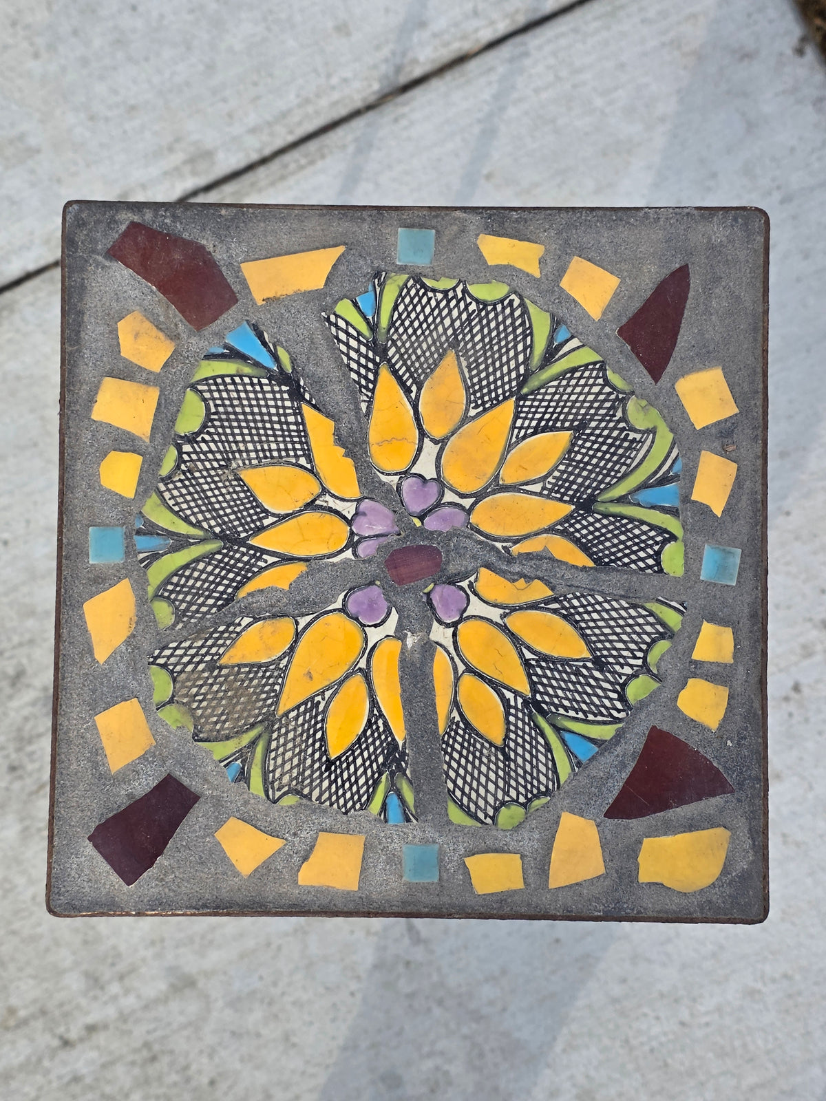 Mosaic Tile Top Plant Stand Square Sunflower Iron Rustic Garden Vintage