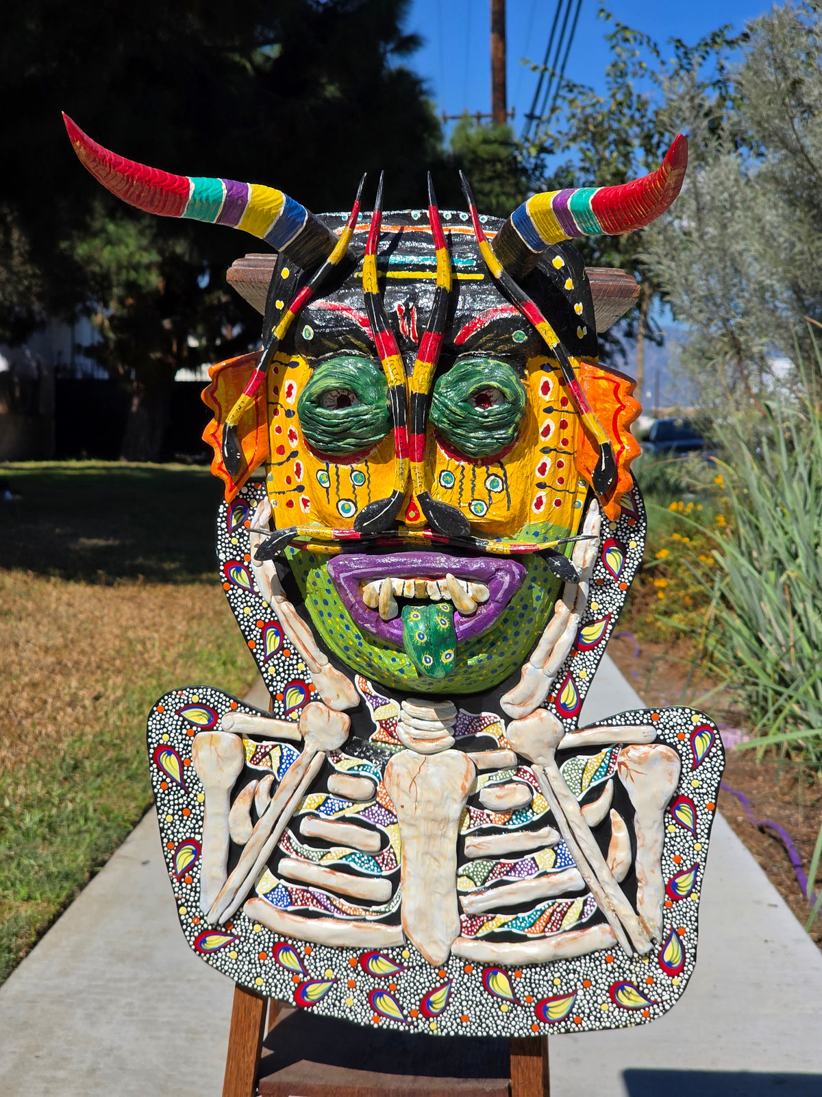 Chicano Mexican Folk Art Mask Wood Sculpture 2007 Reyes Reyes Dee Marcellus Cole