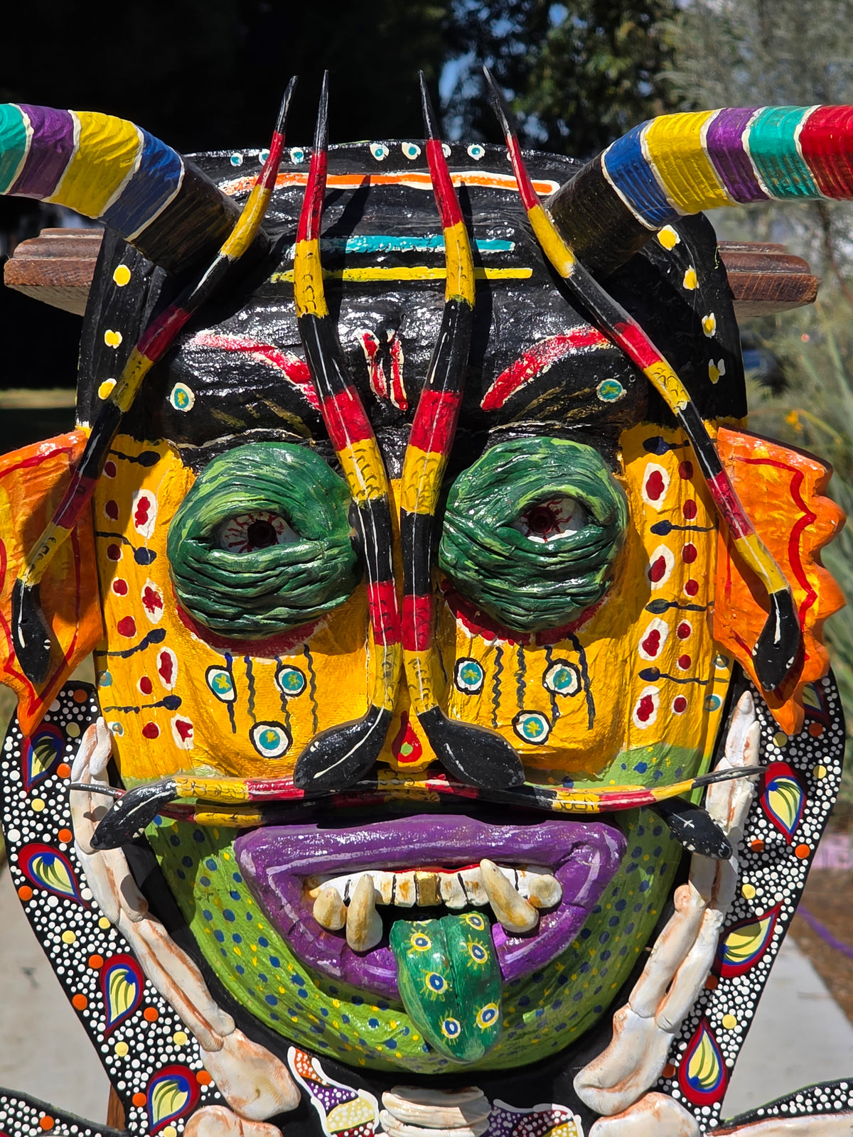 Chicano Mexican Folk Art Mask Wood Sculpture 2007 Reyes Reyes Dee Marcellus Cole