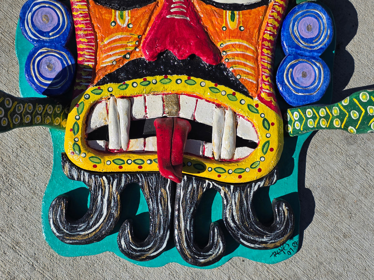 Chicano Mexican Folk Art Mask Wood Sculpture 2007 Reyes Reyes Dee Marcellus Cole
