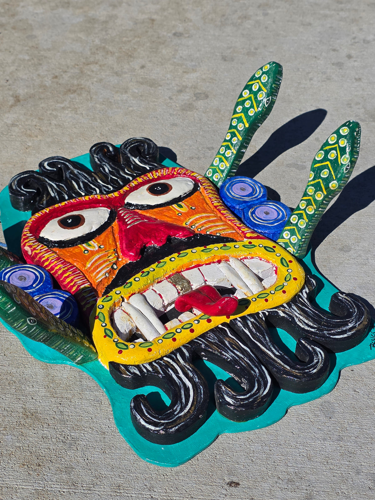 Chicano Mexican Folk Art Mask Wood Sculpture 2007 Reyes Reyes Dee Marcellus Cole