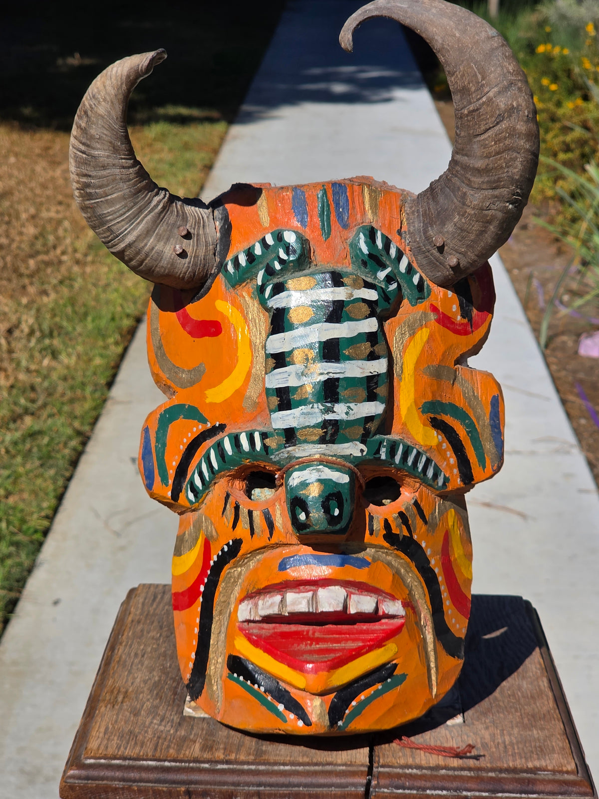 Vintage Guatemalan Diablo Devil Mask Set Real Horns Wood Folk Art Frog Lizard