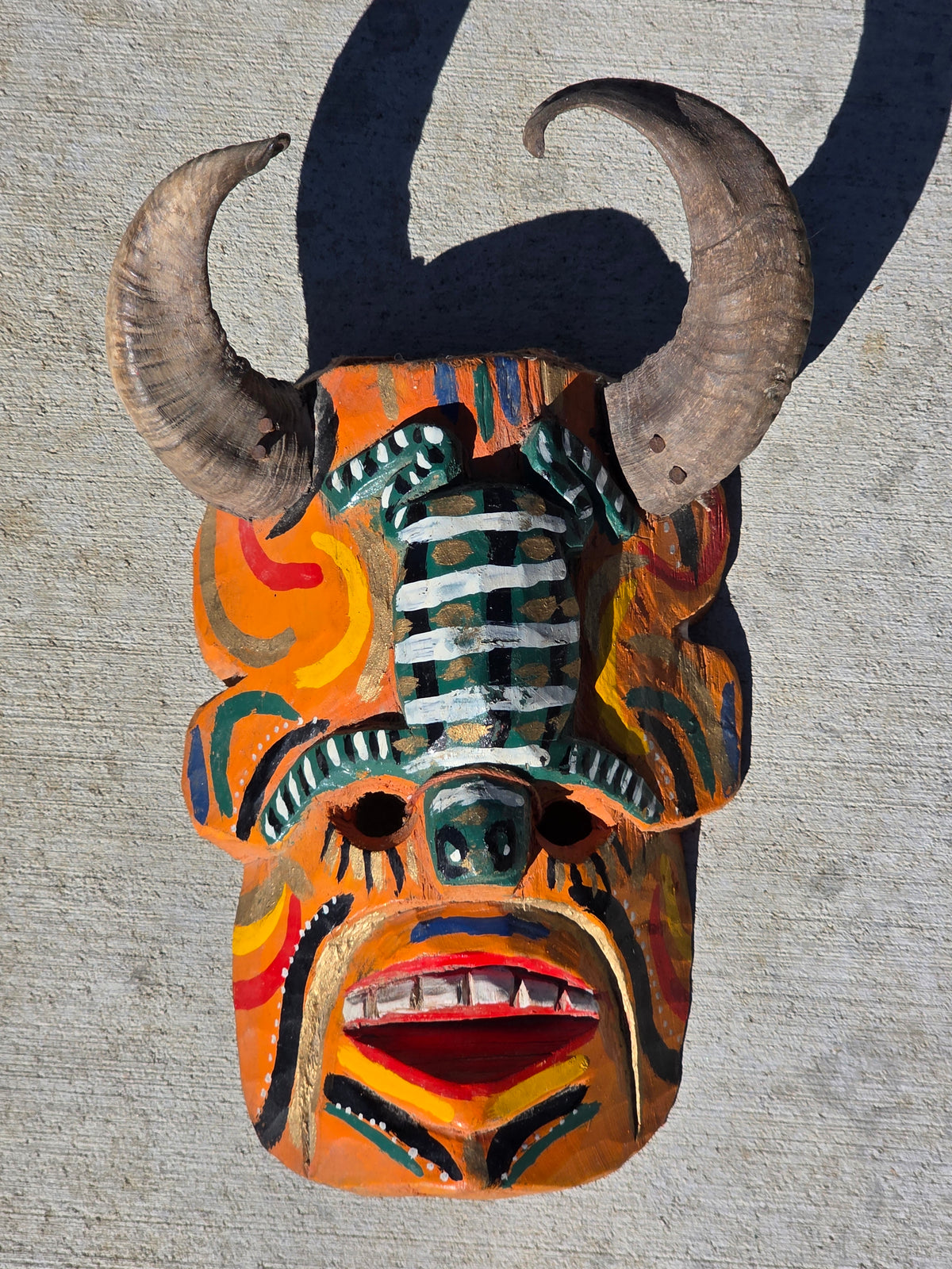 Vintage Guatemalan Diablo Devil Mask Set Real Horns Wood Folk Art Frog Lizard