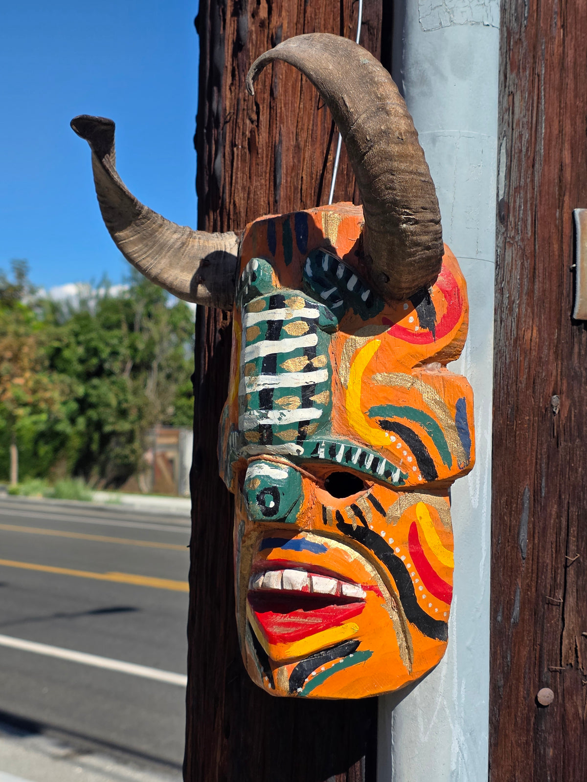Vintage Guatemalan Diablo Devil Mask Set Real Horns Wood Folk Art Frog Lizard
