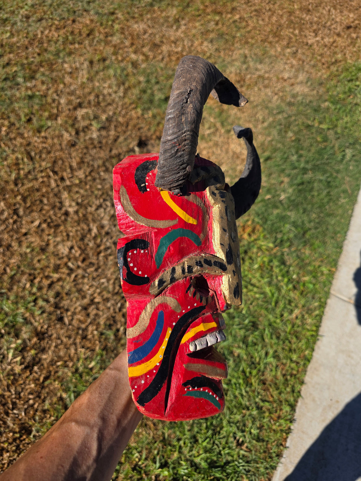 Vintage Guatemalan Diablo Devil Mask Set Real Horns Wood Folk Art Frog Lizard