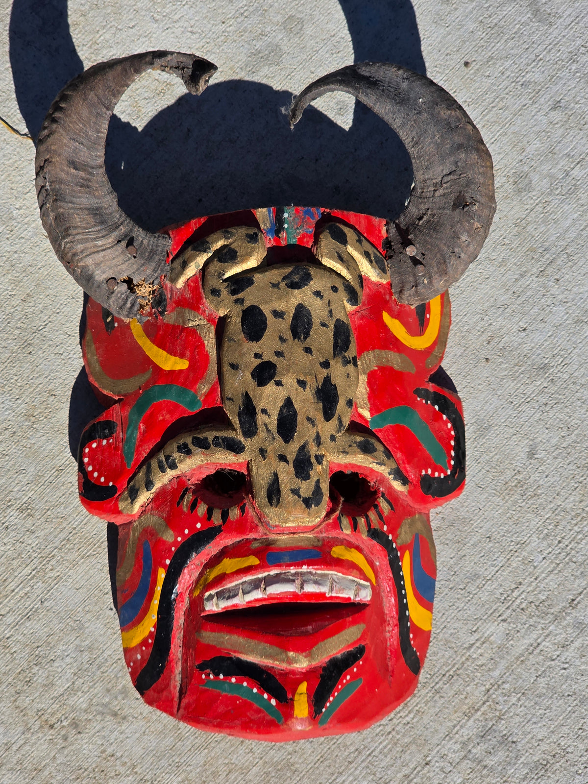 Vintage Guatemalan Diablo Devil Mask Set Real Horns Wood Folk Art Frog Lizard