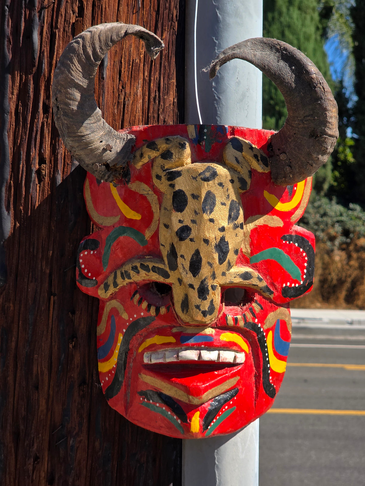 Vintage Guatemalan Diablo Devil Mask Set Real Horns Wood Folk Art Frog Lizard