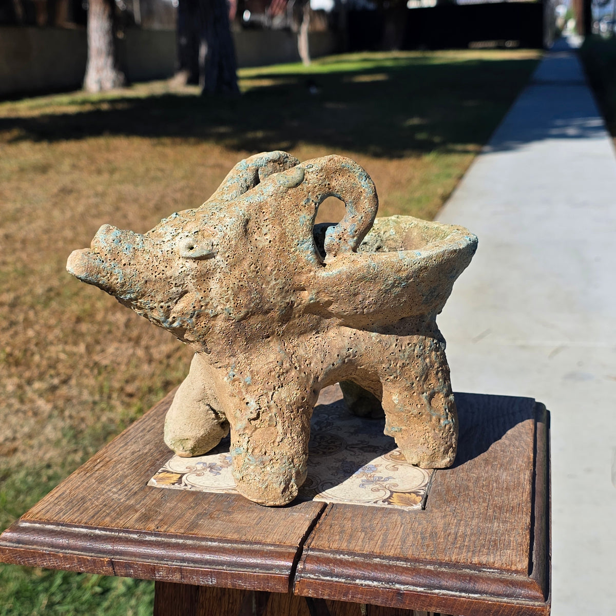 Vintage Mexican Folk Art Terracotta Ram Planter Dee Marcellus Cole Estate 7"