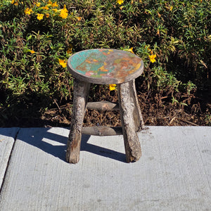 Vintage Adirondack Twig Log Stool Hand Painted Folk Art Chippy Plant Stand 11"