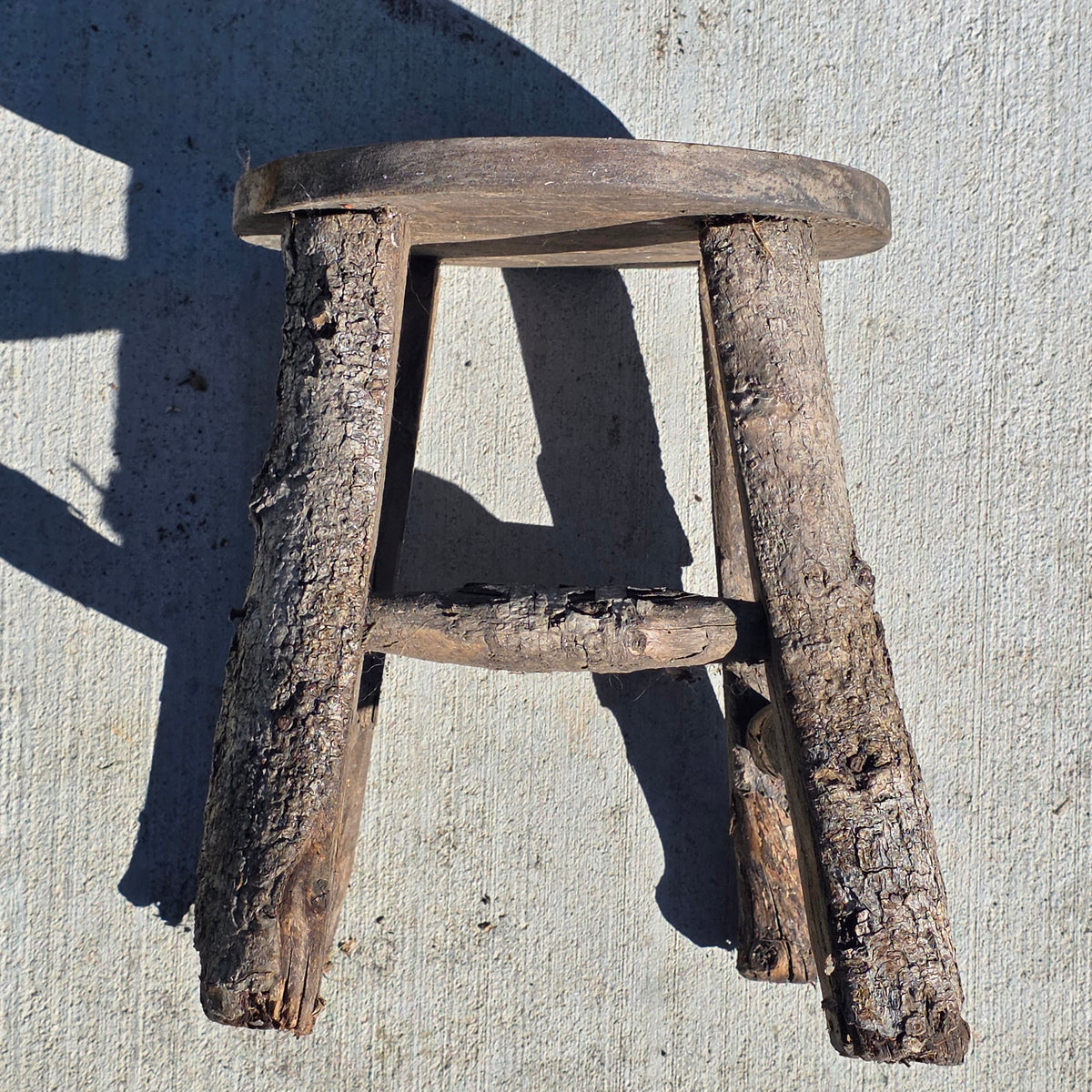 Vintage Adirondack Twig Log Stool Hand Painted Folk Art Chippy Plant Stand 11"