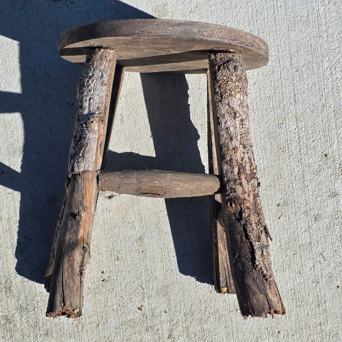 Vintage Adirondack Twig Log Stool Hand Painted Folk Art Chippy Plant Stand 11"