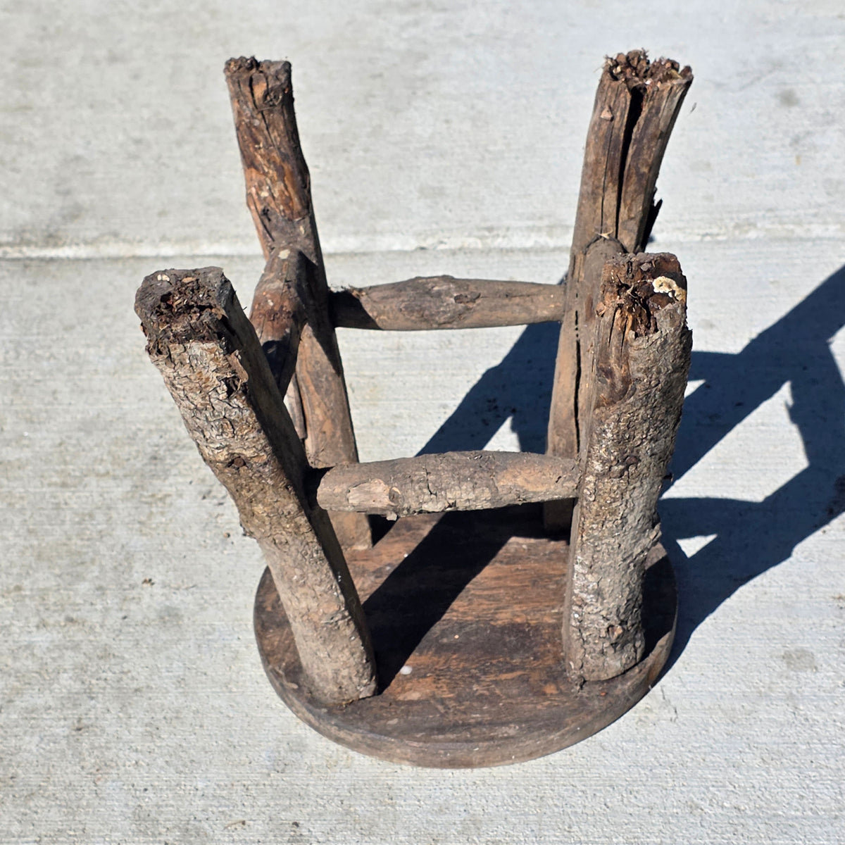 Vintage Adirondack Twig Log Stool Hand Painted Folk Art Chippy Plant Stand 11"