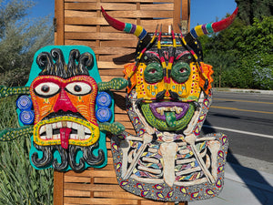 Chicano Mexican Folk Art Mask Wood Sculpture 2007 Reyes Reyes Dee Marcellus Cole