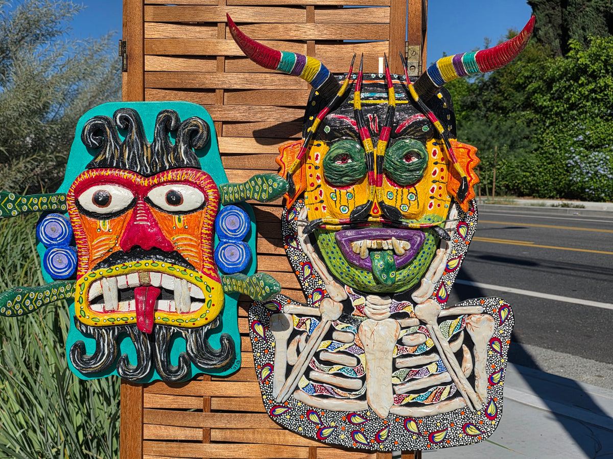 Chicano Mexican Folk Art Mask Wood Sculpture 2007 Reyes Reyes Dee Marcellus Cole