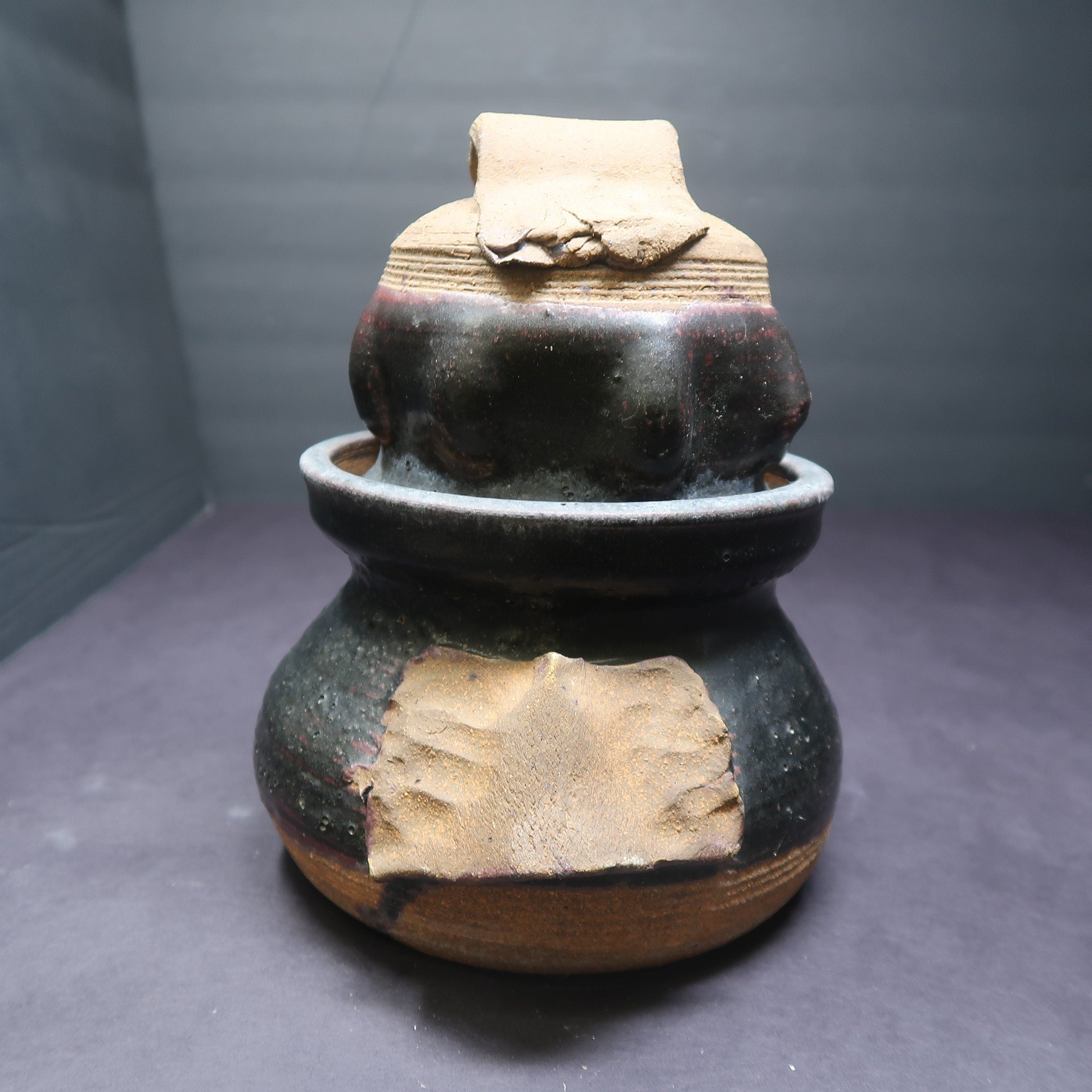 Handcrafted Black Clay Pot Signed By Artist
