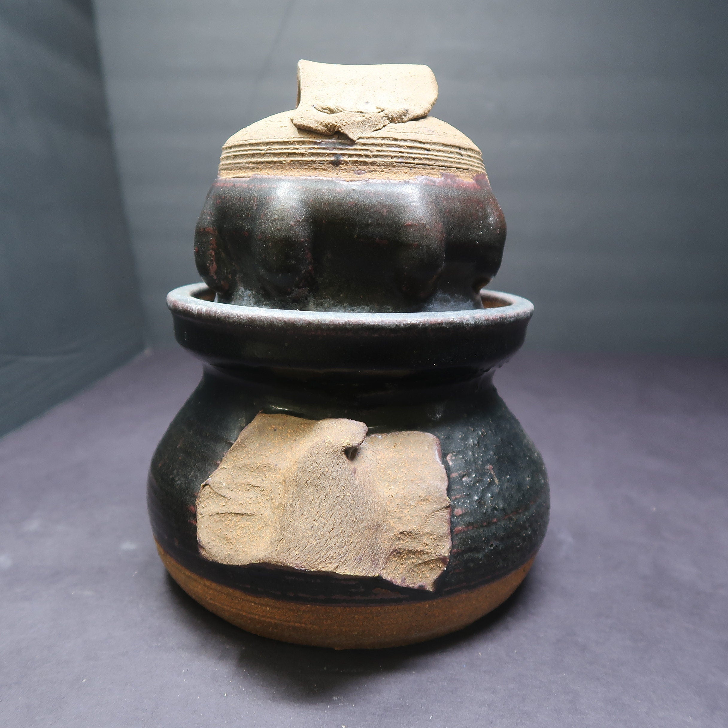 Handcrafted Black Clay Pot Signed By Artist