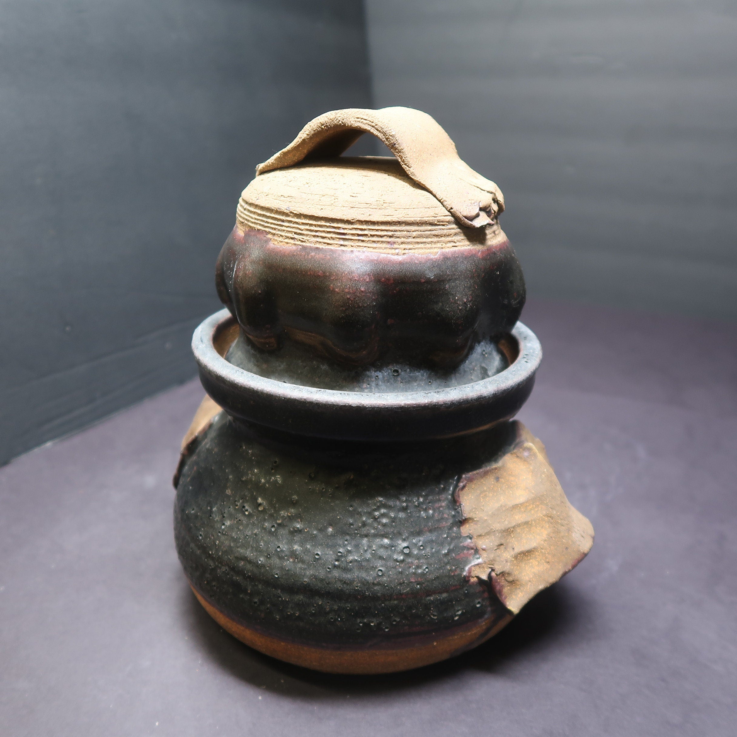 Handcrafted Black Clay Pot Signed By Artist