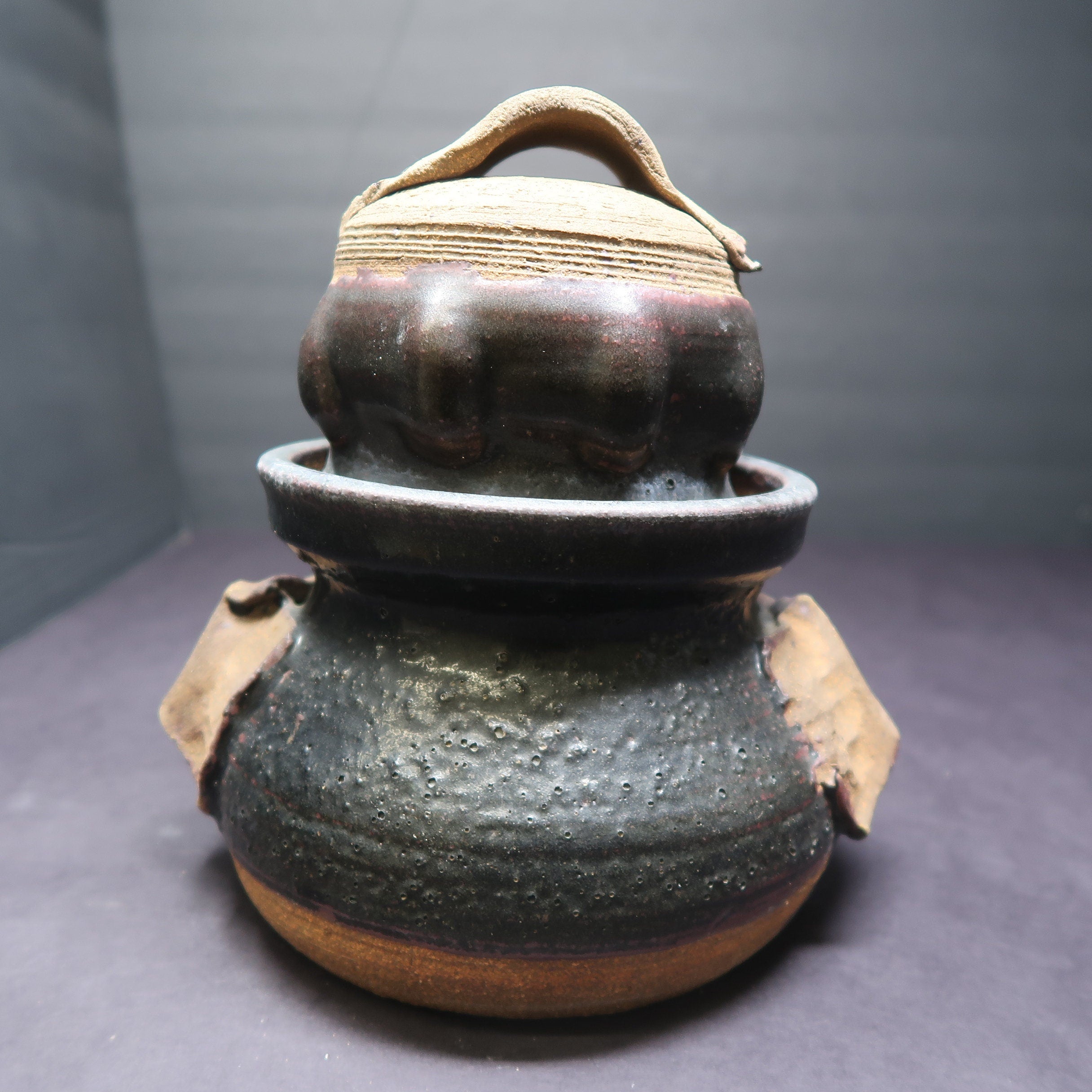 Handcrafted Black Clay Pot Signed By Artist