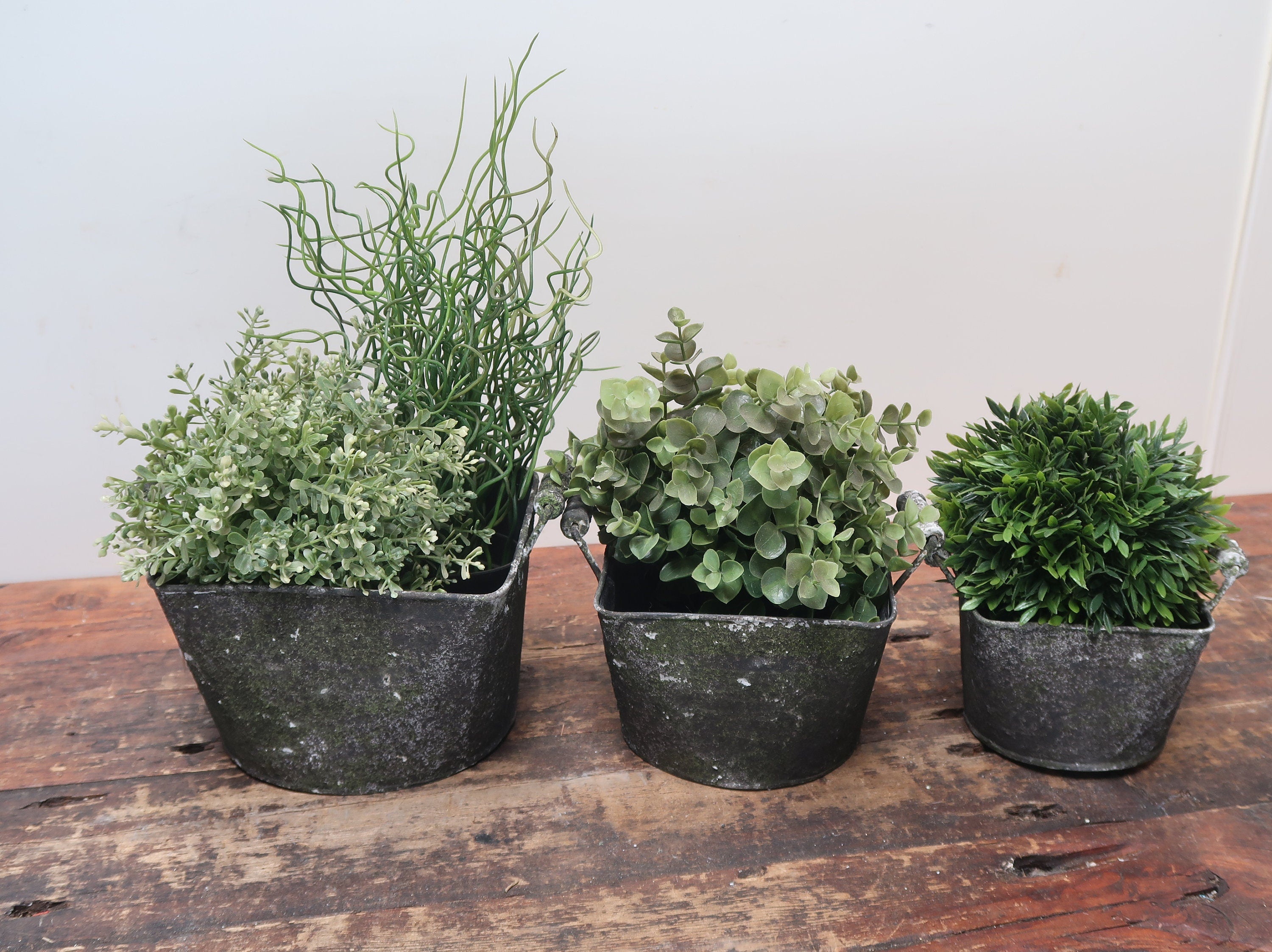 Rustic Metal Planters Set of 3 Nested Rustic Weathered Planter With Handles (U.S. Free Shipping)