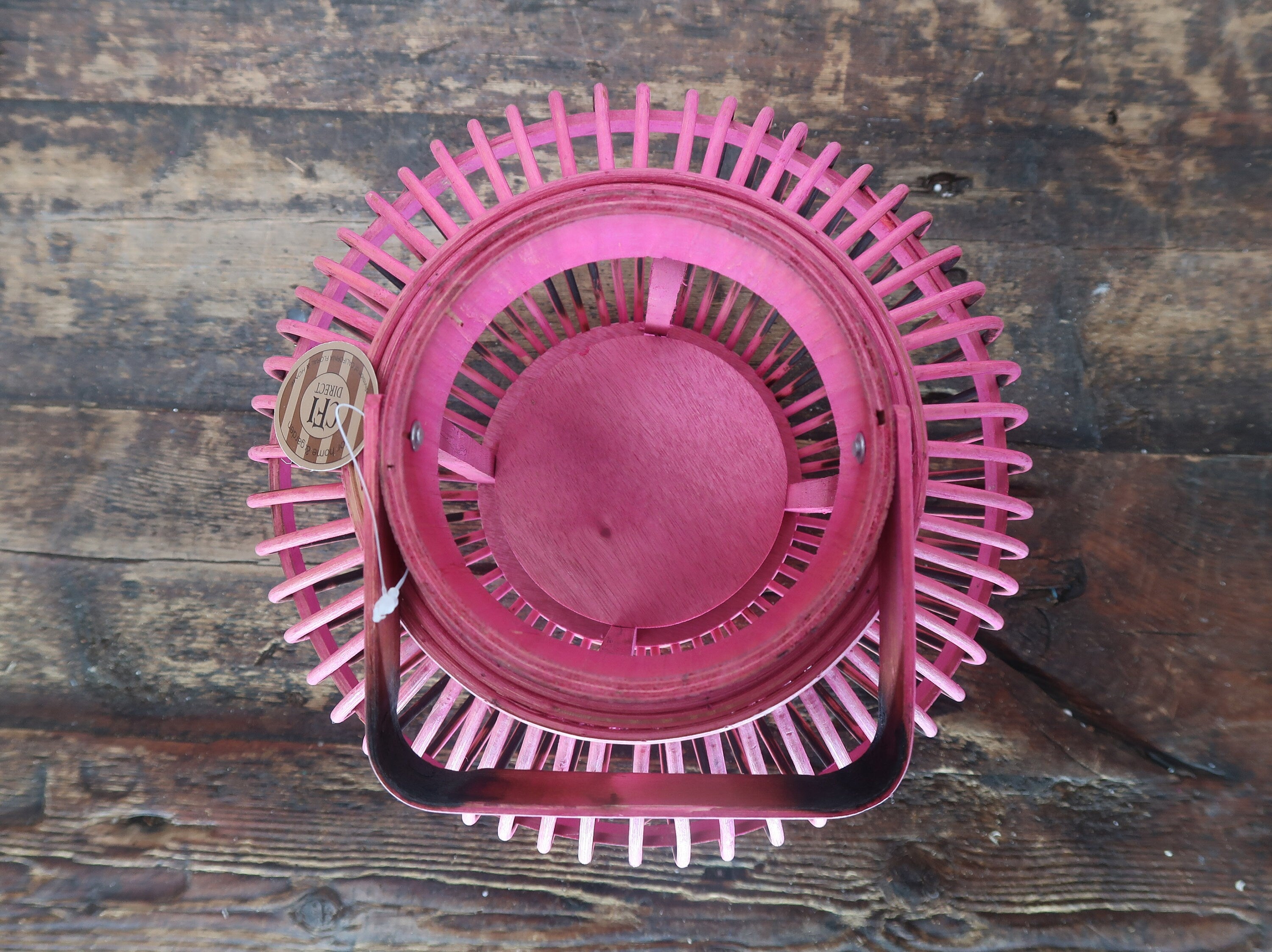 Pink Bamboo Lantern With Handle 10" x 10" x H 8.5"