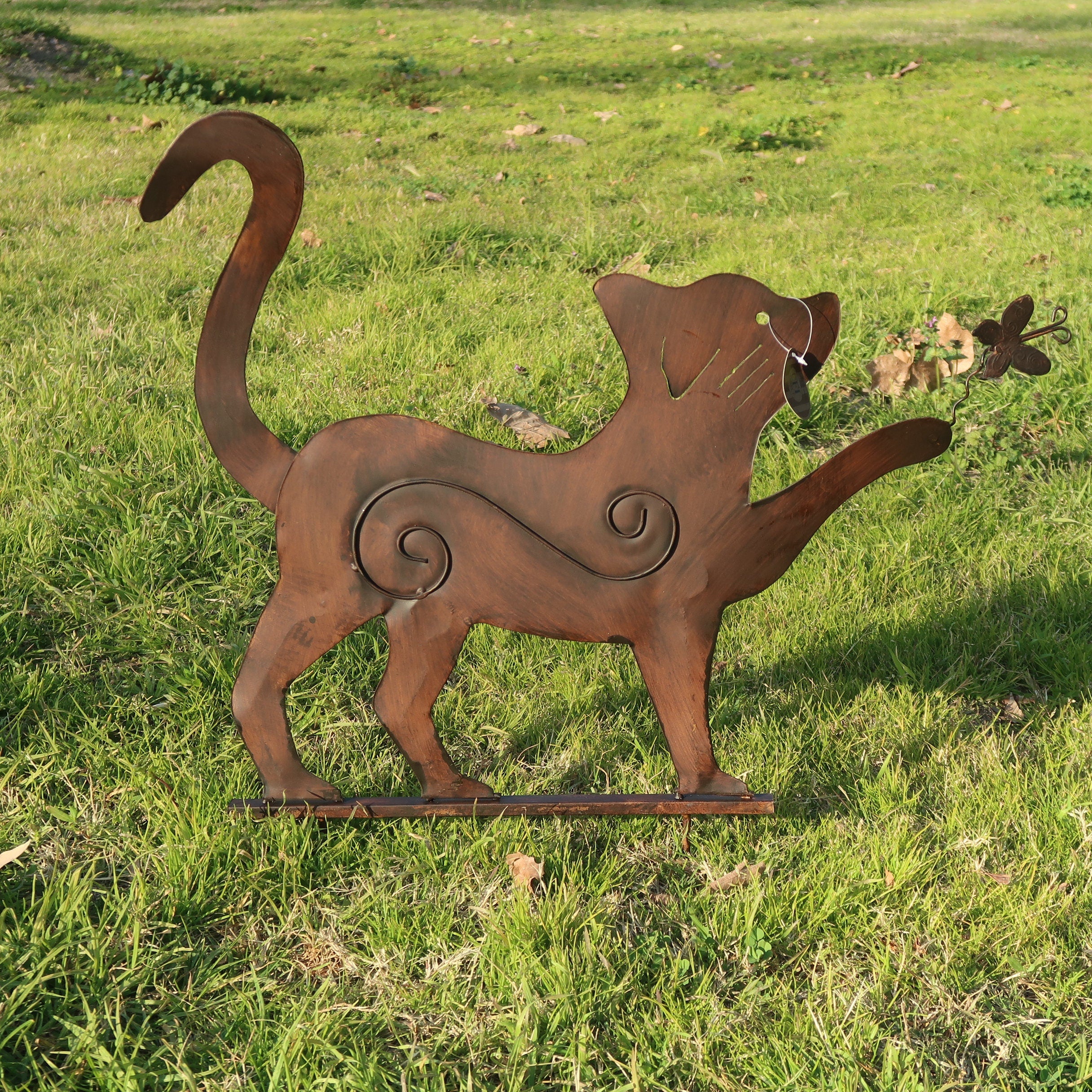 Large Rusty Metal Cats Playing With Butterflies (Set of 2) Free U.S. Shipping