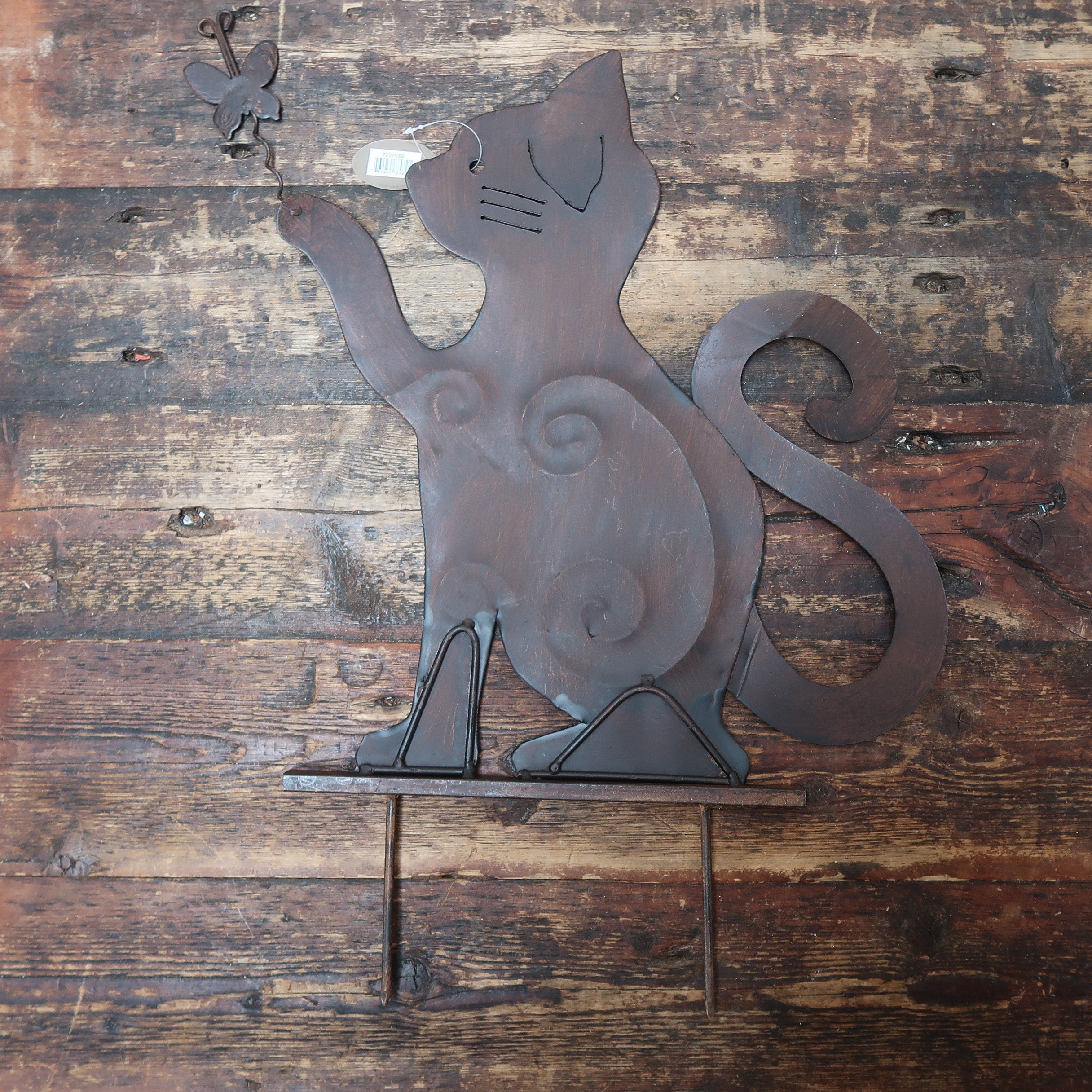 Large Rusty Metal Cats Playing With Butterflies (Set of 2) Free U.S. Shipping