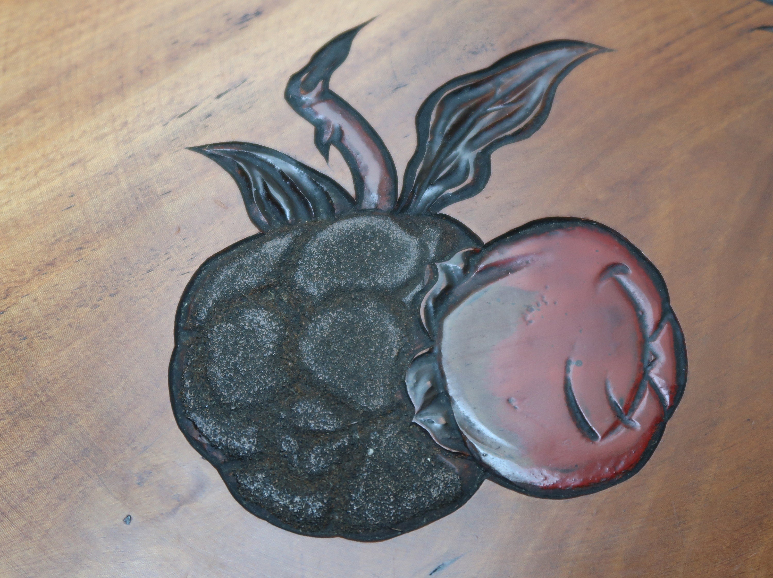 Japanese OBON Tray Hand Carved Fruits Vegetable 14" x 14" x 1" Vintage Ujyobori