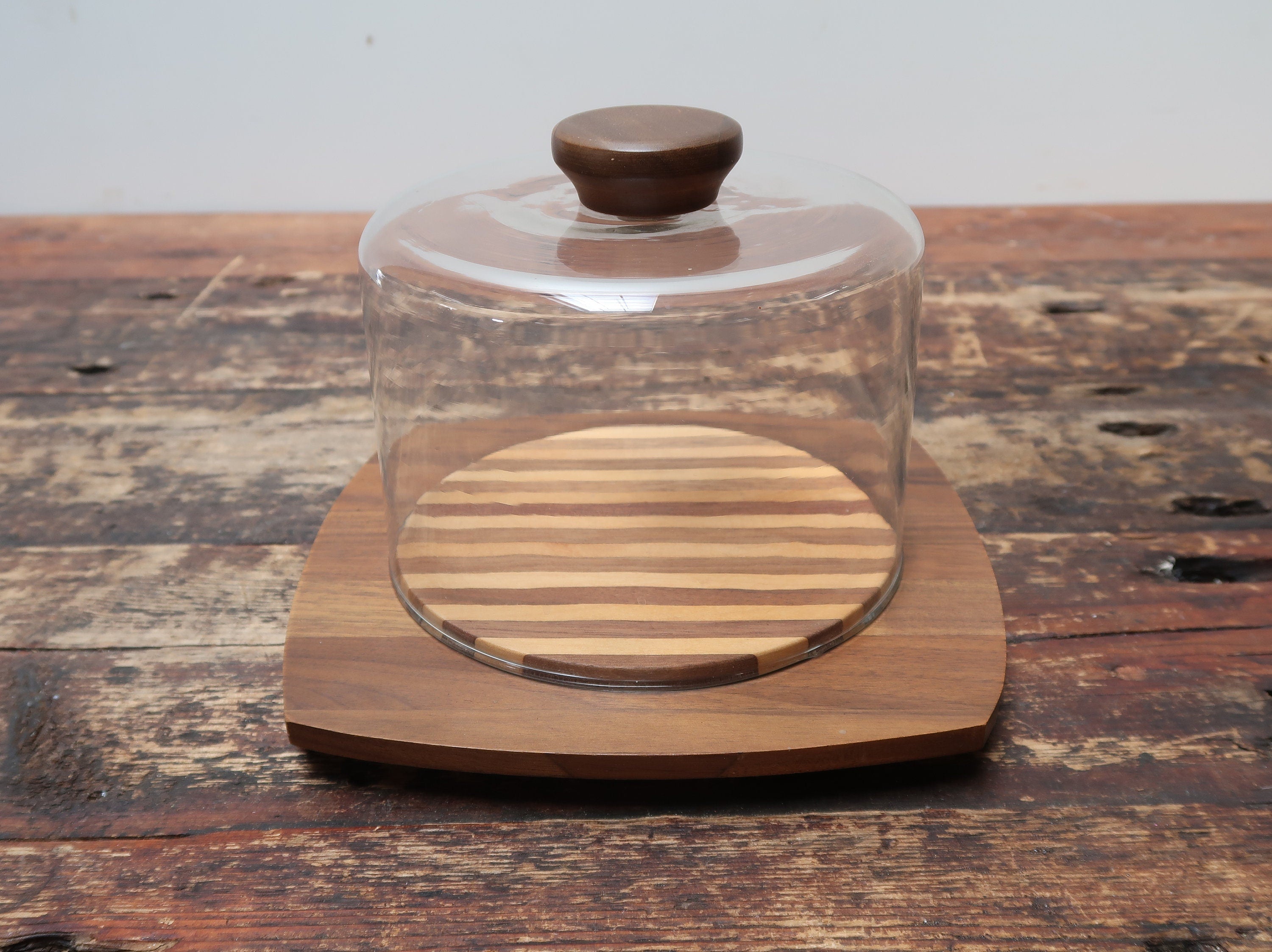 Kustom Kraft Cheese Board Tray With Glass Dome Solid Black Walnut Made In USA