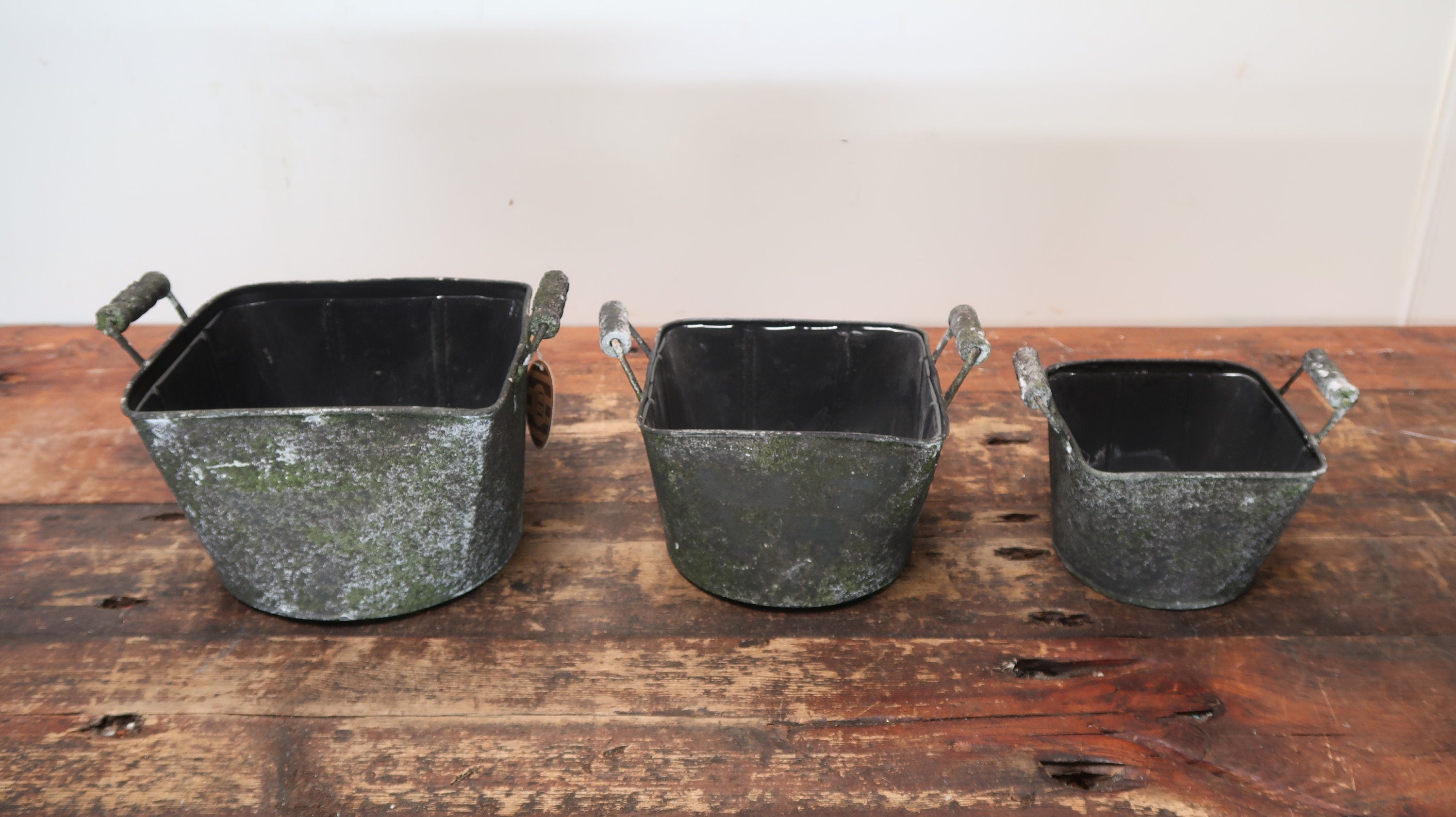 Rustic Metal Planters Set of 3 Nested Rustic Weathered Planter With Handles (U.S. Free Shipping)