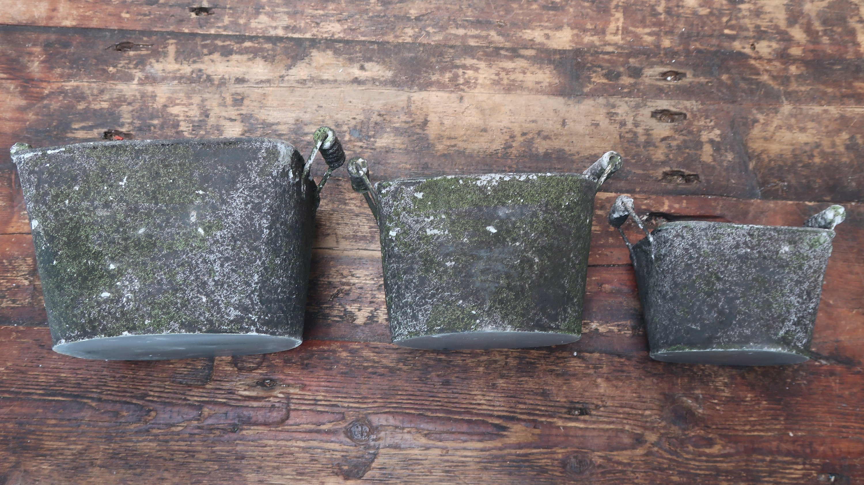 Rustic Metal Planters Set of 3 Nested Rustic Weathered Planter With Handles (U.S. Free Shipping)