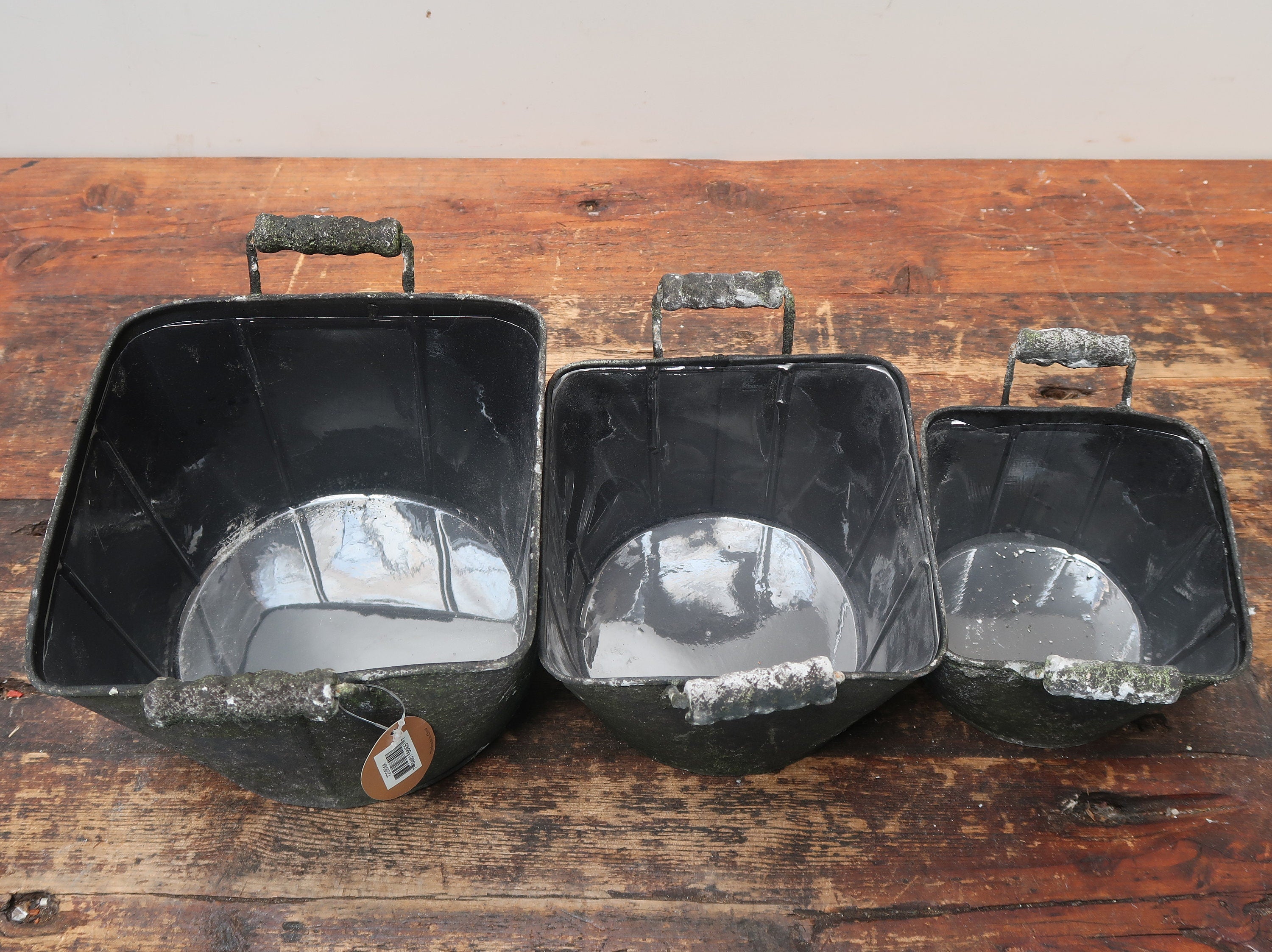 Rustic Metal Planters Set of 3 Nested Rustic Weathered Planter With Handles (U.S. Free Shipping)