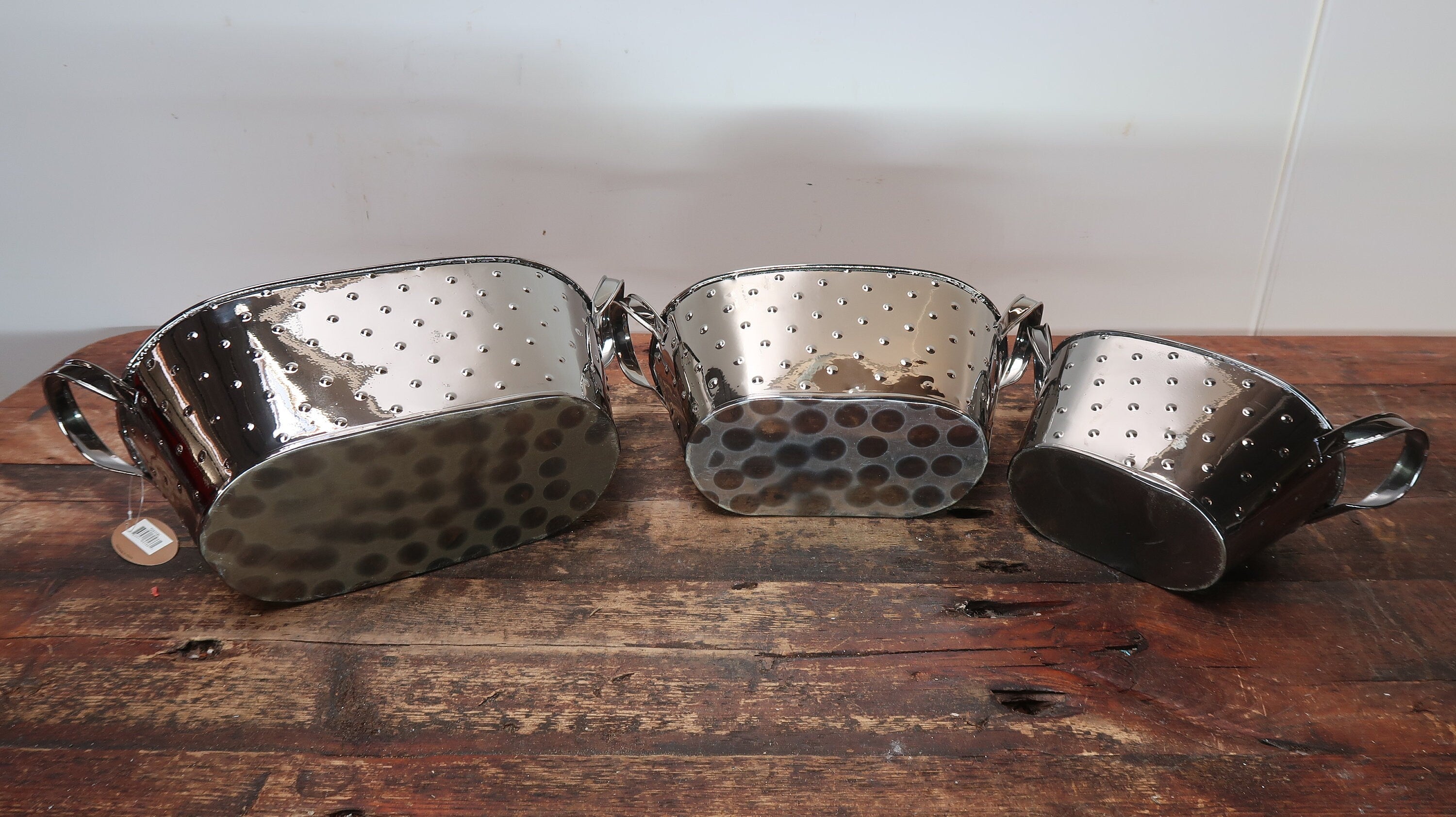 Metal Oval Planters Set of 3 Nested Smoke Metalic Planter With Handles (U.S. Free Shipping)