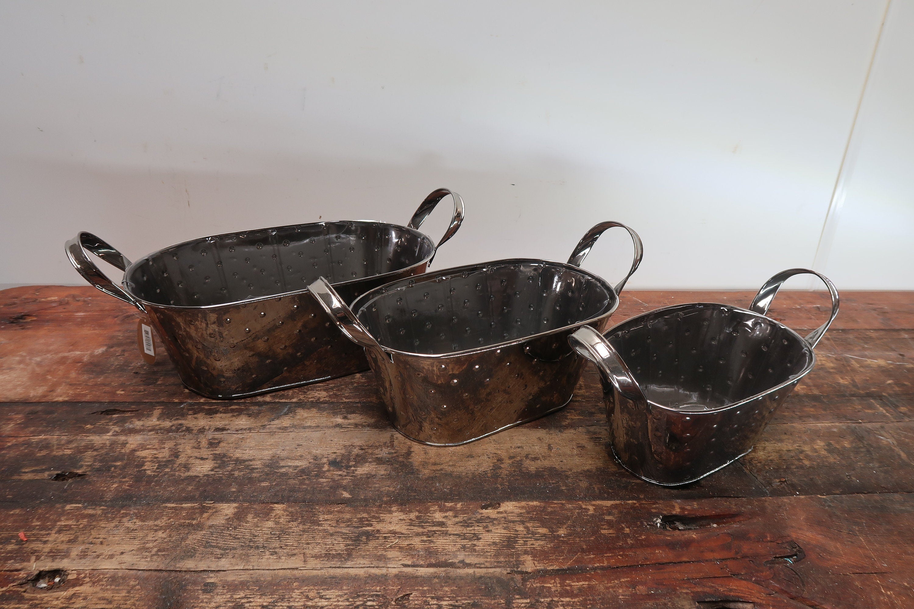 Metal Oval Planters Set of 3 Nested Smoke Metalic Planter With Handles (U.S. Free Shipping)