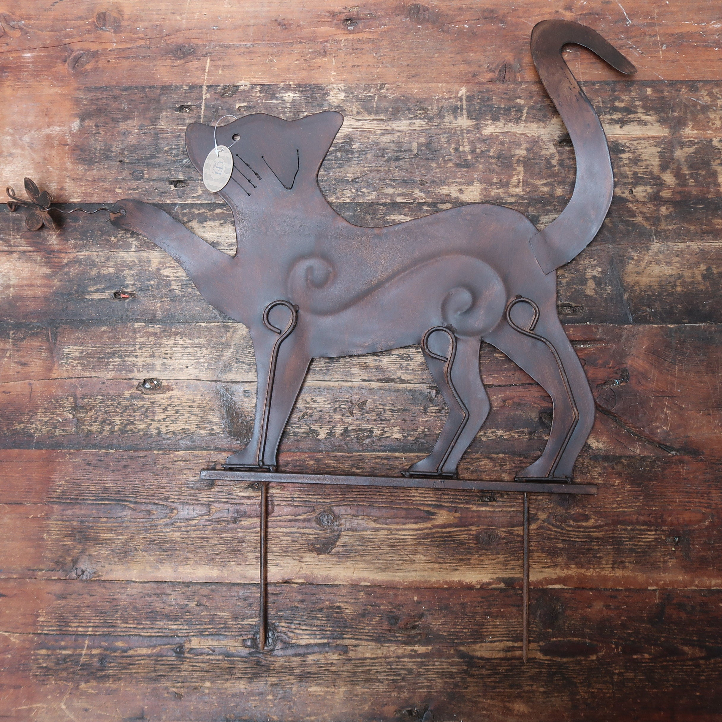 Large Rusty Metal Cats Playing With Butterflies (Set of 2) Free U.S. Shipping