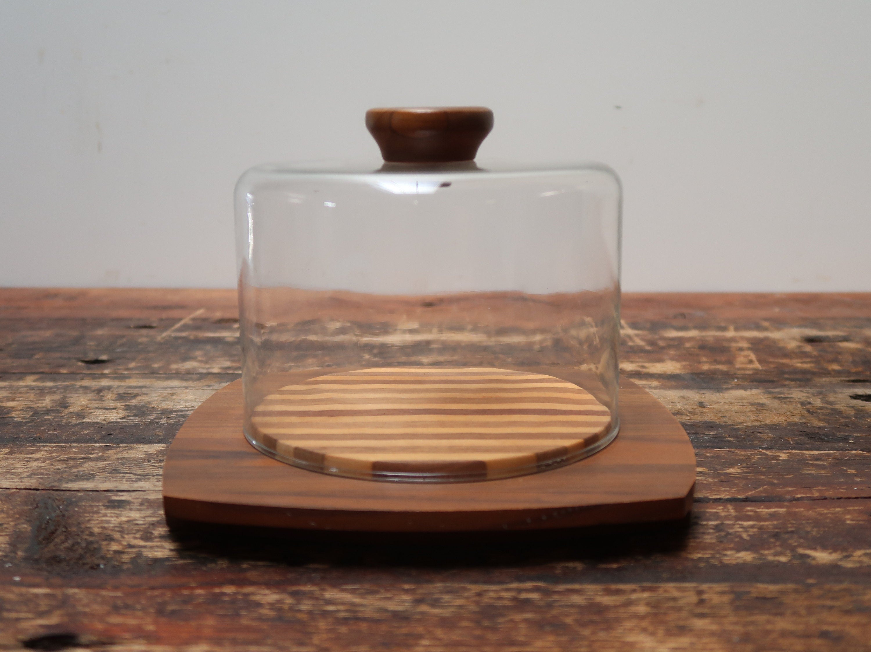 Kustom Kraft Cheese Board Tray With Glass Dome Solid Black Walnut Made In USA
