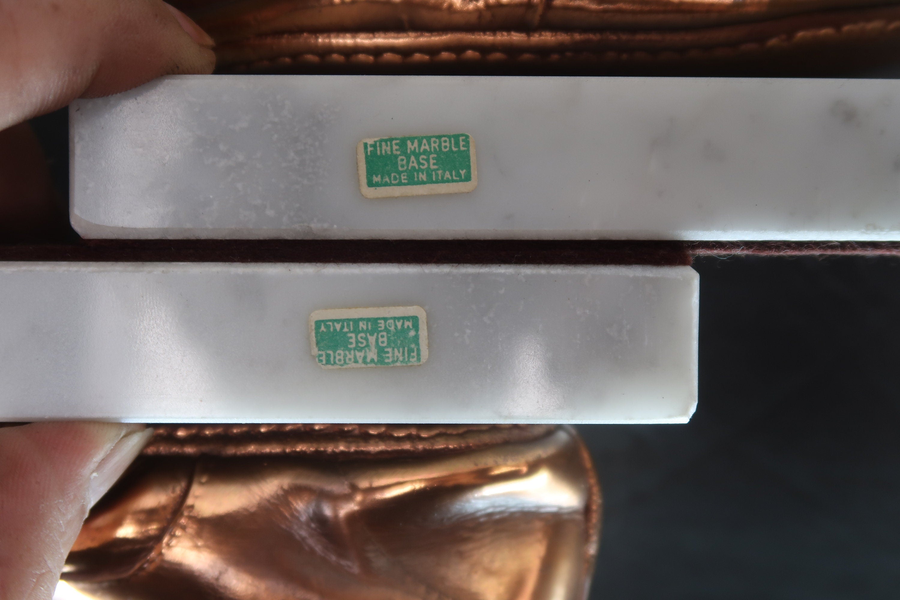 Pair Bronzed Baby Shoes on Marble Base 6" x 3" x H 3.5" Made In Italy Vintage