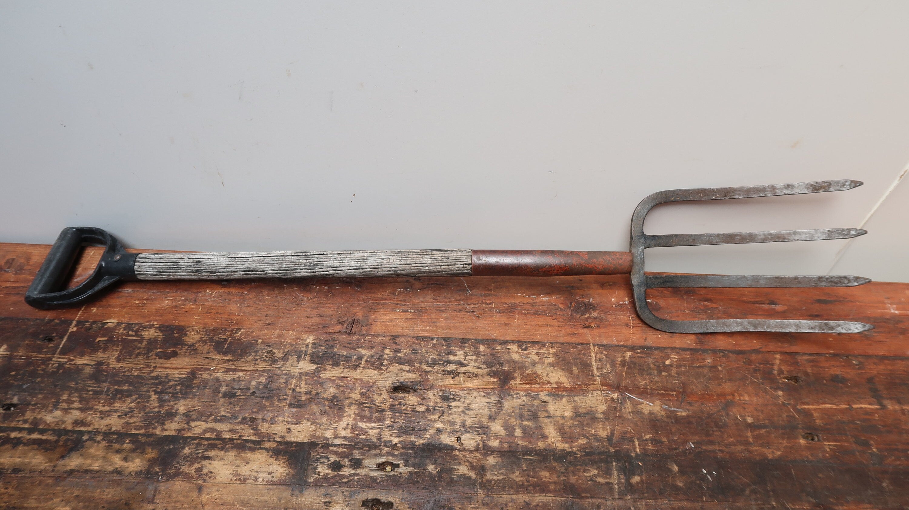 Set of 2 Besom Broom & Four Prong Pitchfork Vintage Gardening Tools