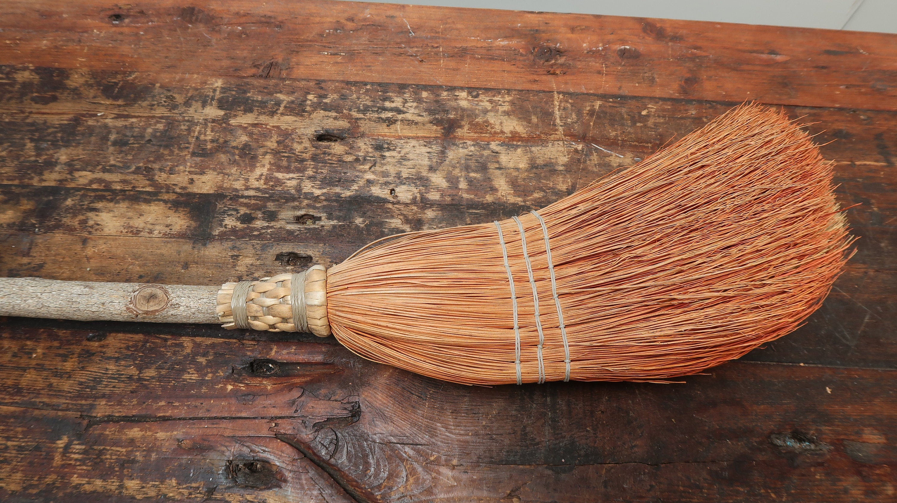 Set of 2 Besom Broom & Four Prong Pitchfork Vintage Gardening Tools