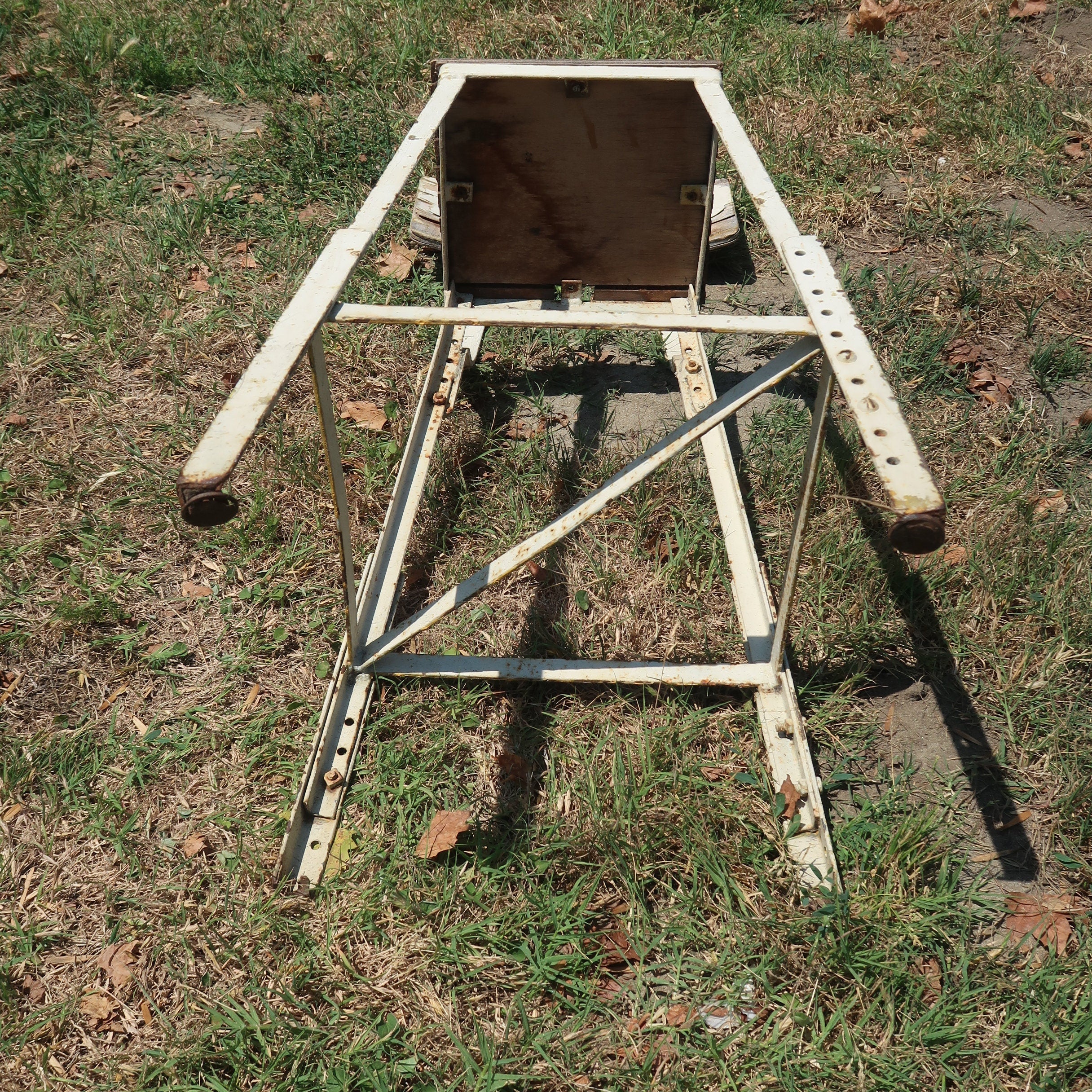 Vintage Angle Steel Stool Industrial Stool Plant Stand Weathered White