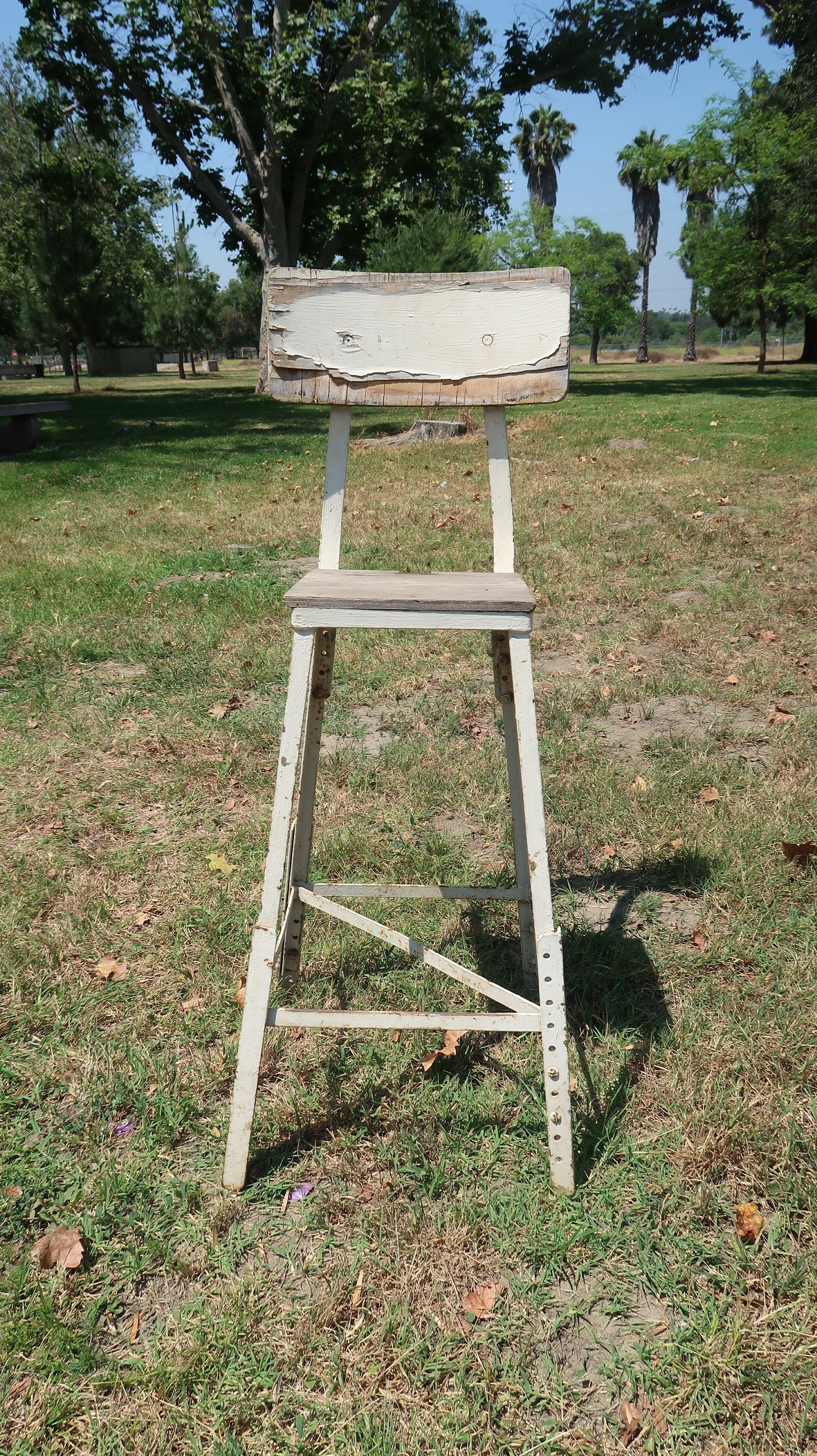 Vintage Angle Steel Stool Industrial Stool Plant Stand Weathered White
