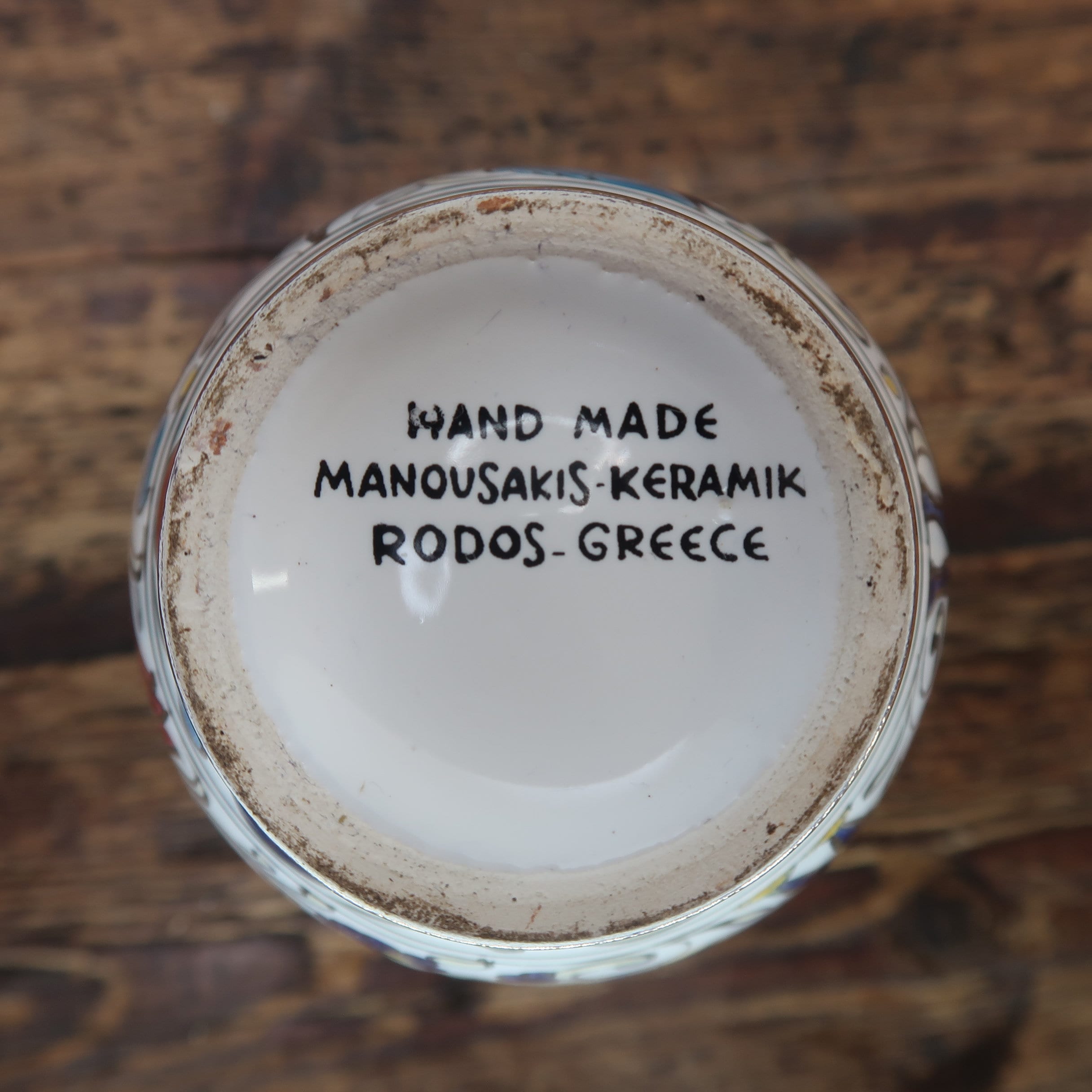 Manousakis Keramik Rodos Greece Greek Ceramic Vase Navy Roosters H 6.5"