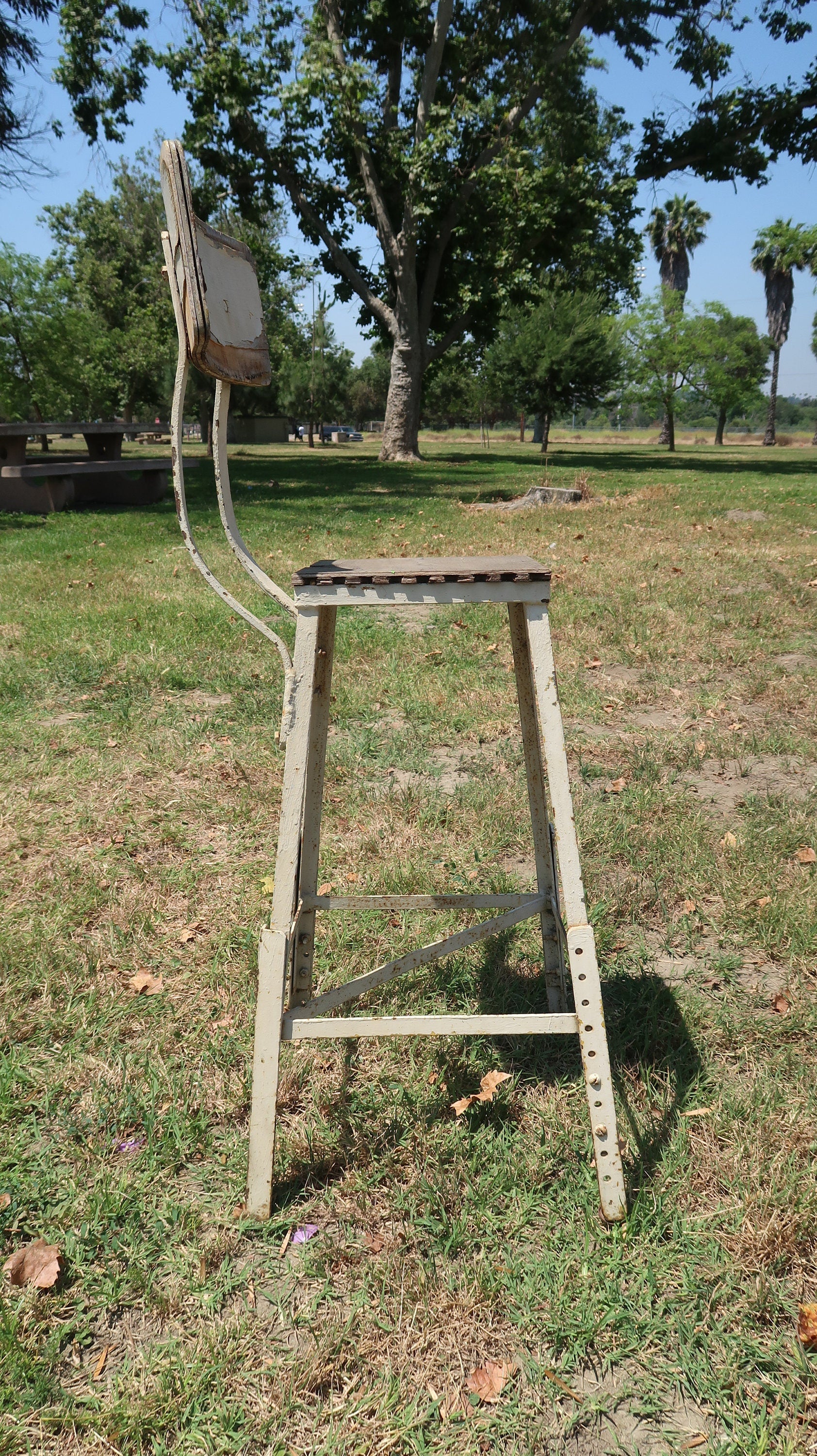Vintage Angle Steel Stool Industrial Stool Plant Stand Weathered White
